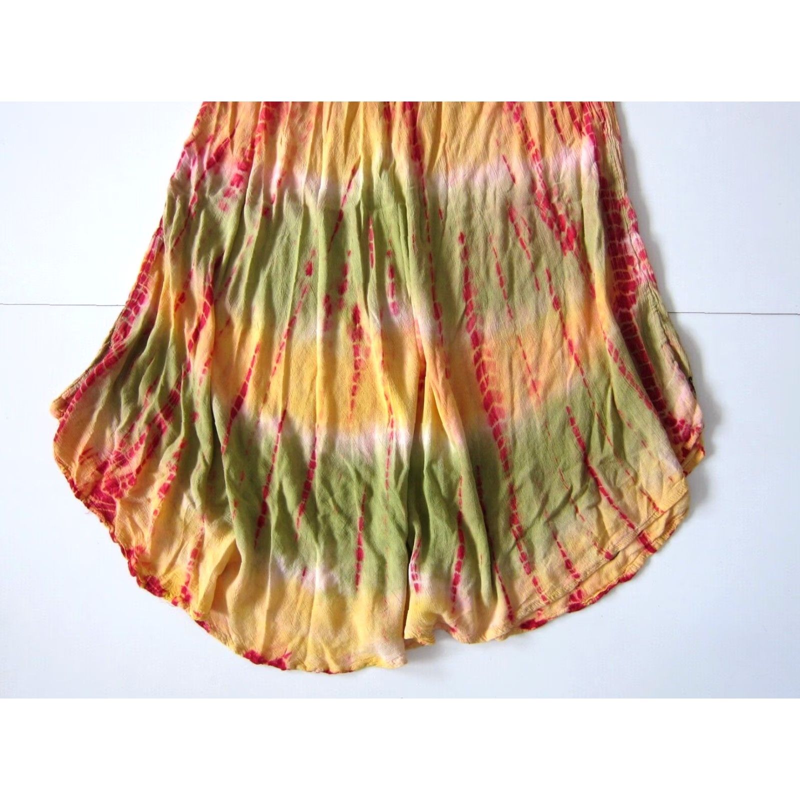 Sunflower VINTAGE Sunflower Tank Dress OS 100% Crinkle Rayon Yellow Pink Embroidered Tie Dye Hippy Dress Womens Size ONE SIZE - 6 Thumbnail