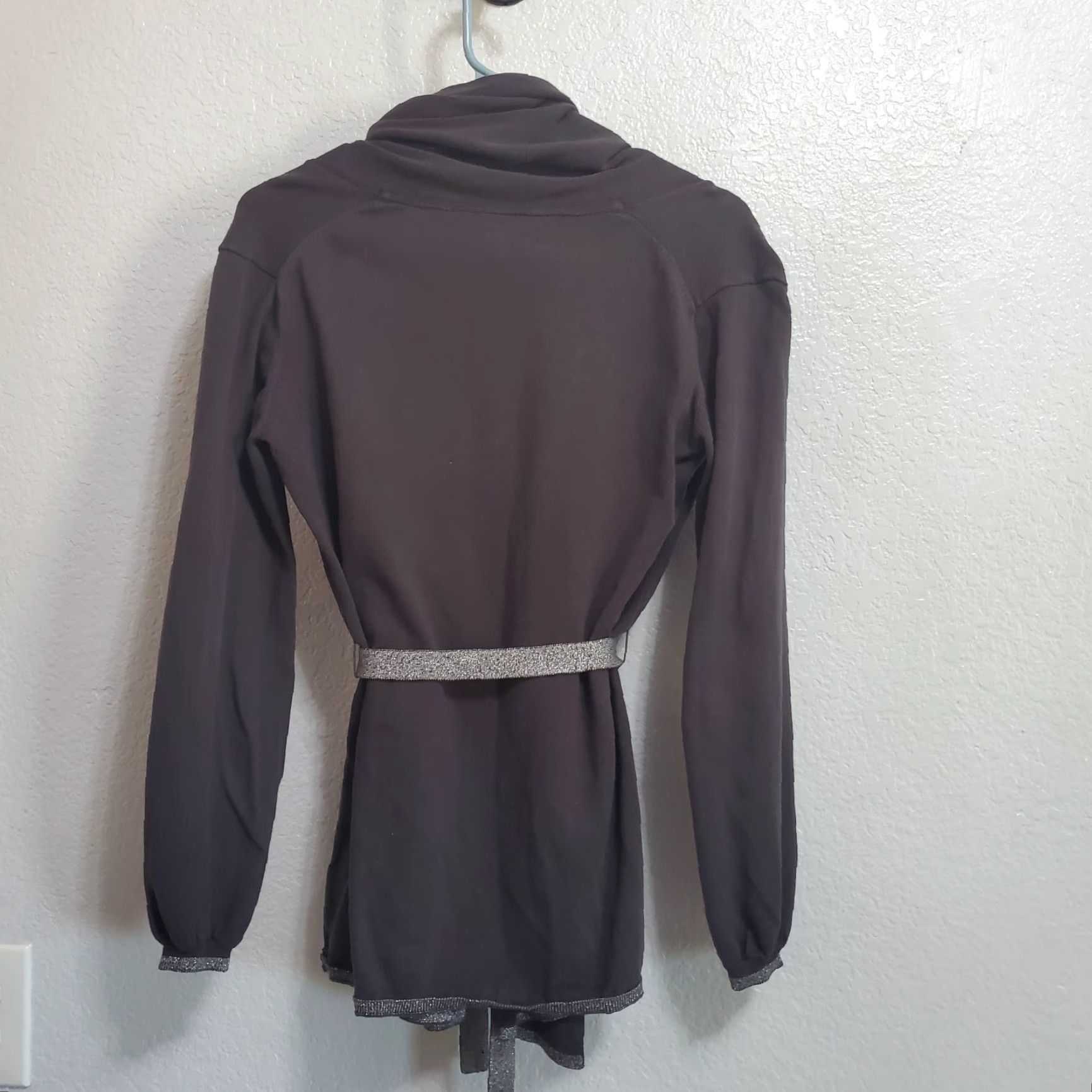 Vintage Rituals Cardigan Women S Gray Belted Metallic Silver Shawl Collar Pockets Lounge Shirt Size S / US 4 / IT 40 - 2 Thumbnail