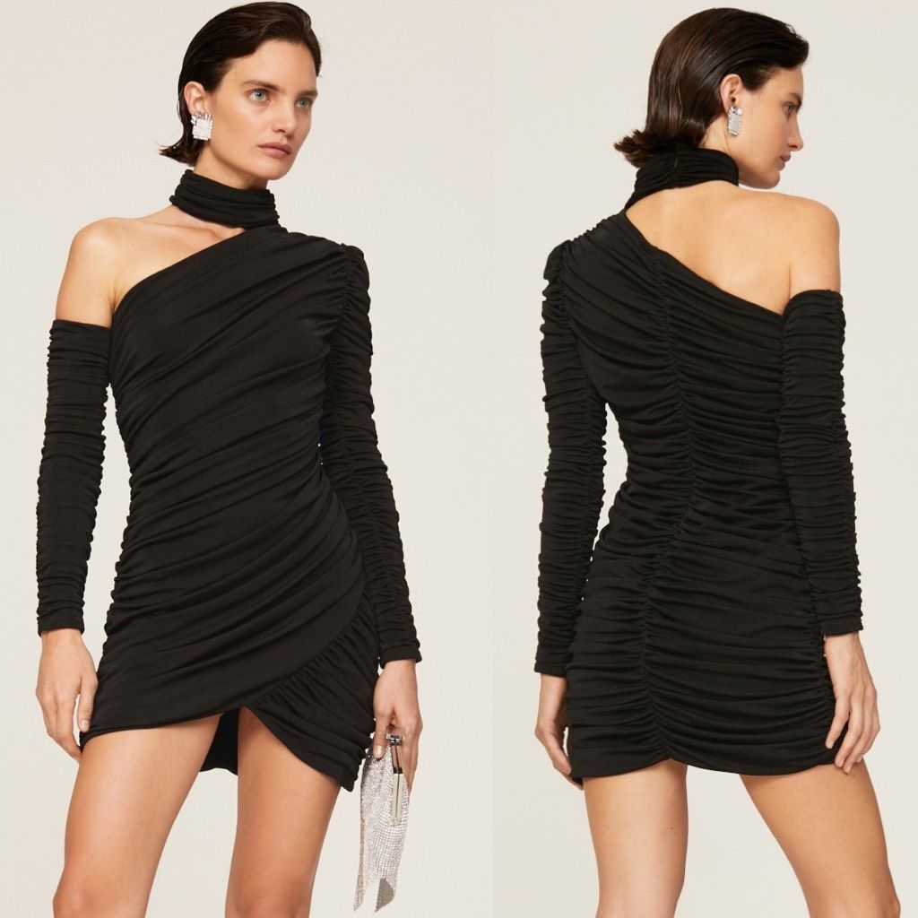 Other Aliette Black Ruched Bodycon Cut Out Mock Neck Long Sleeve M Size S / US 4 / IT 40 - 11 Thumbnail