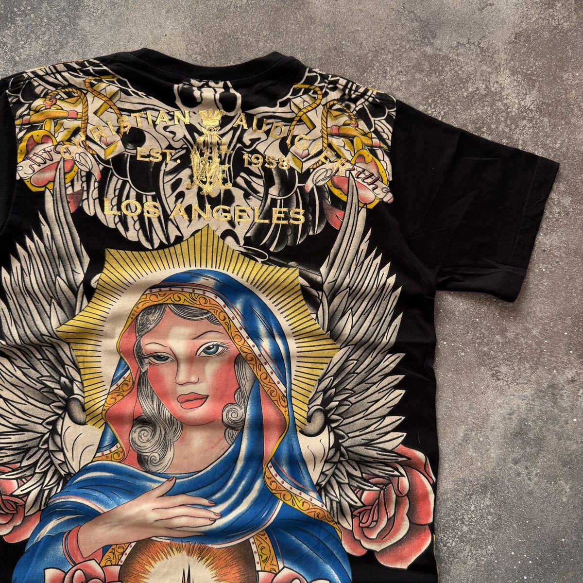 Ed Hardy Christian Audigier Y2K Rhinestones Virgin Maria T-Shirt Size US L / EU 52-54 / 3 - 10 Thumbnail