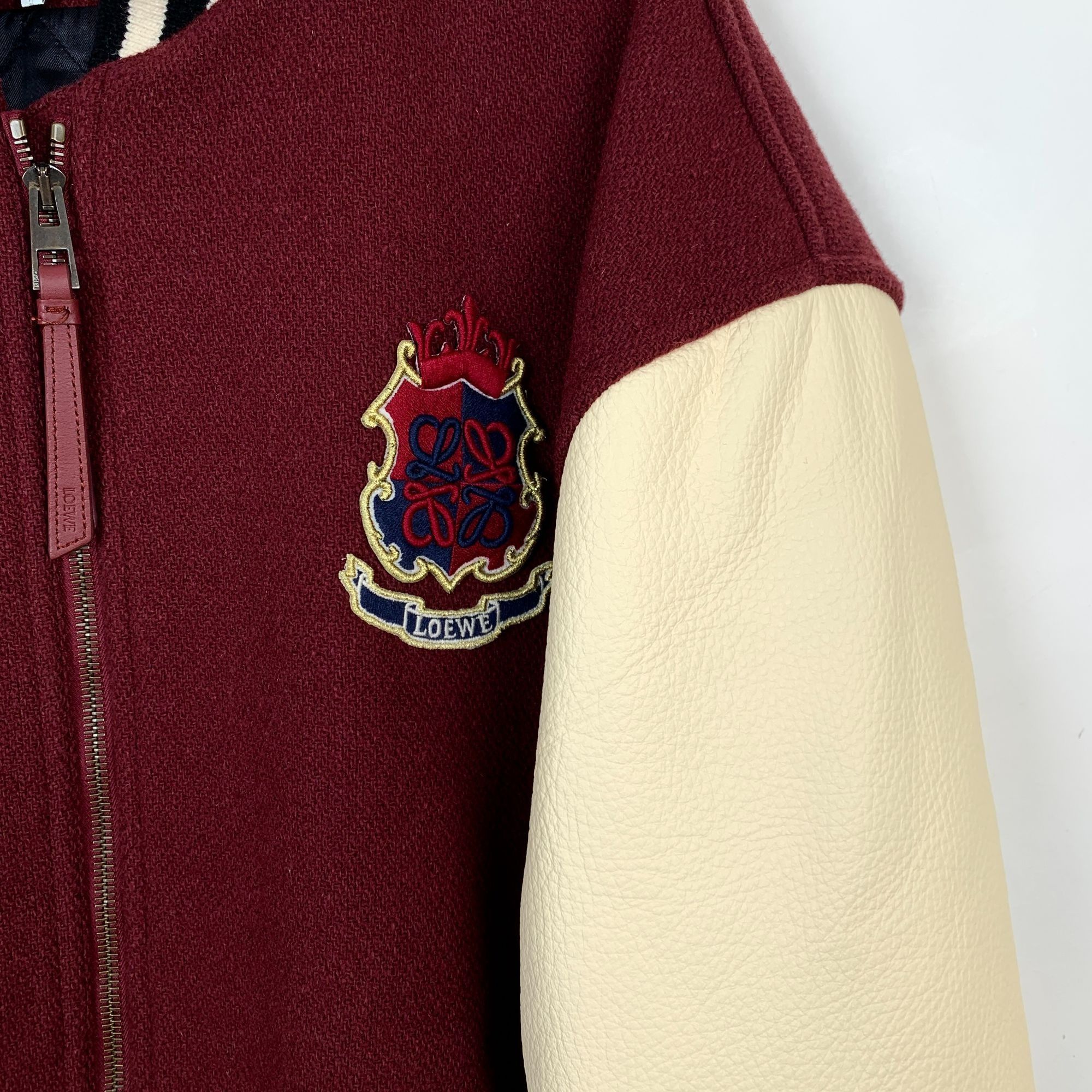 Loewe Loewe Maroon & Cream Varsity Jacket With Floral Embroidery W Size US L / EU 52-54 / 3 - 4 Thumbnail