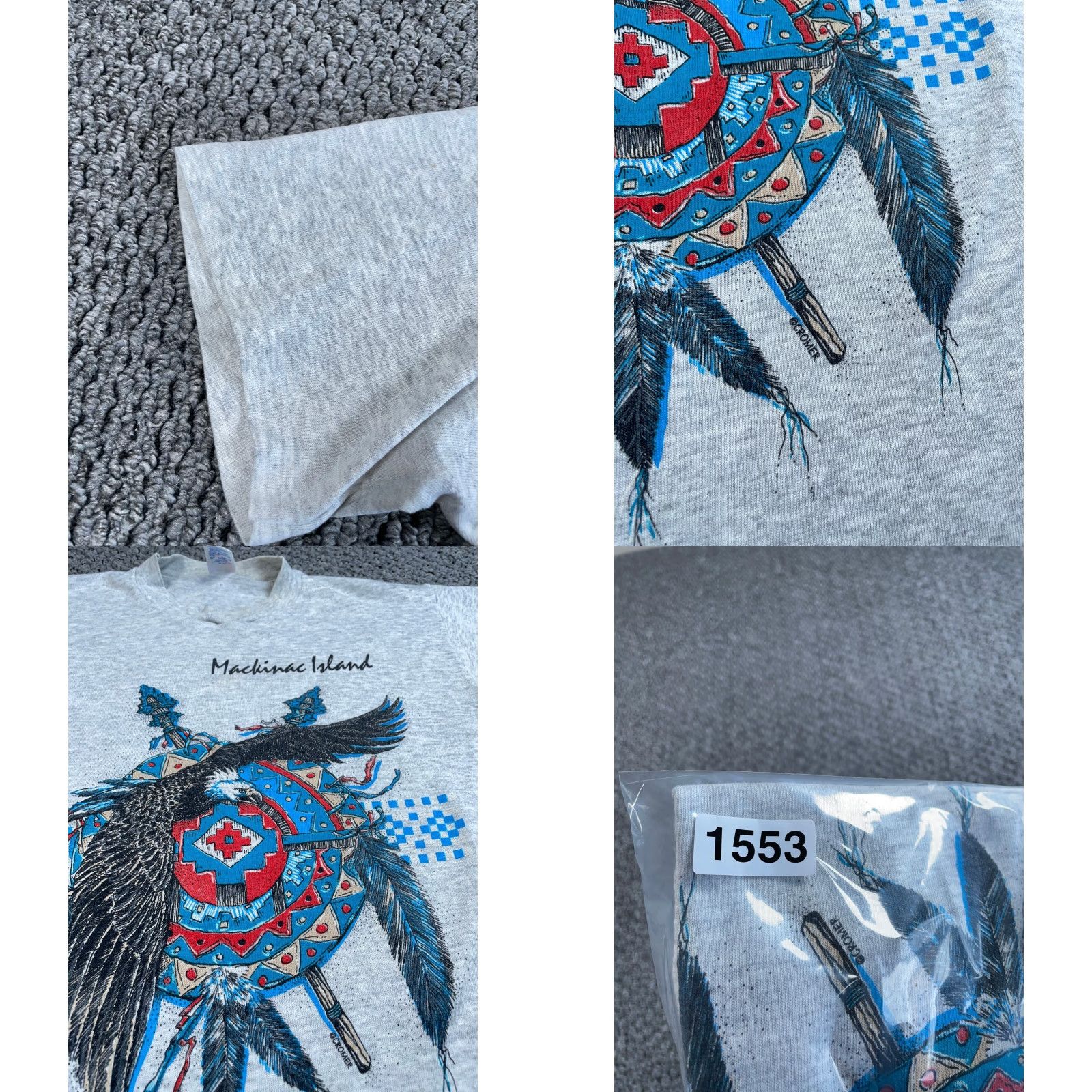 Jerzees VINTAGE Jerzees T-Shirt Eagle Tribal Print Adult XL Gray Men 90s Graphic Print Short Sleeve Crew Neck Cotton Jersey Mackinac Island Size US L / EU 52-54 / 3 - 9 Thumbnail