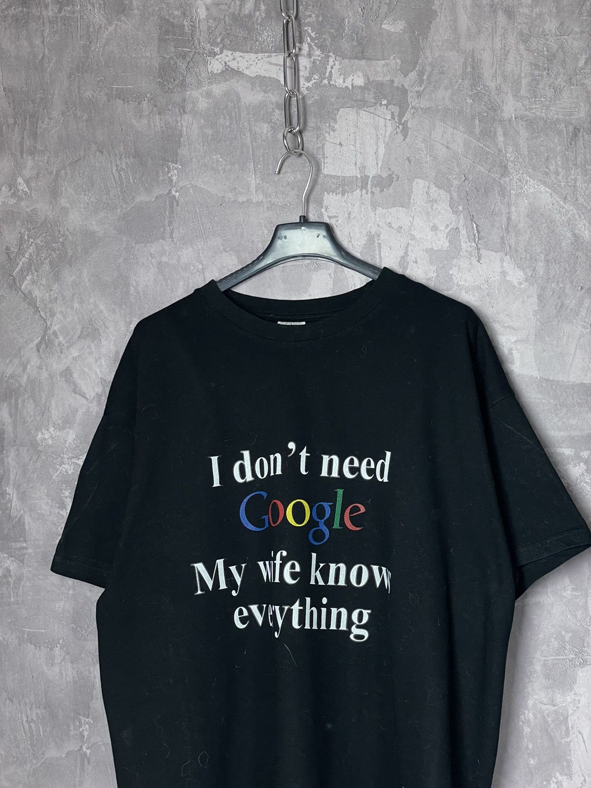 Vintage I DON'T NEED GOOGLE MY WIFE KNOWS EVERYTHING TEE T SHIRT Size US L / EU 52-54 / 3 - 3 Thumbnail