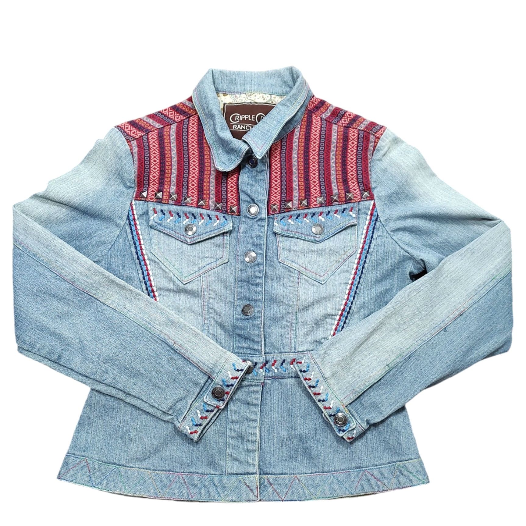 Denime Cripple Creek Ranchwear Denim Jacket Women Small Embroidered Aztec Western Rodeo Size S / US 4 / IT 40 - 2 Thumbnail