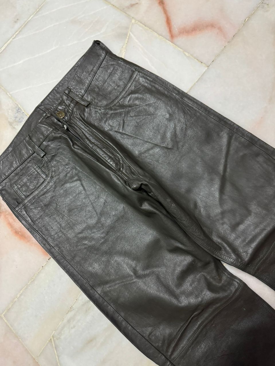 Michel Klein 💥Vintage 90s Michel Klein Homme Paris Leather Pants Dark Size US 28 / EU 44 - 6 Thumbnail