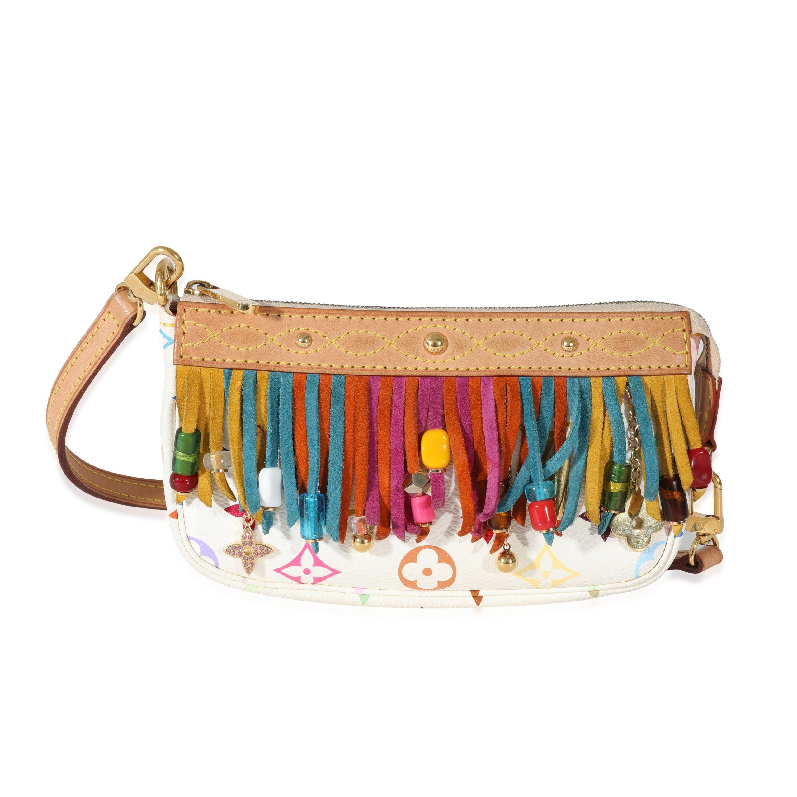 Louis Vuitton Vintage White Monogram Multicolor Fringe Pochette Accessories