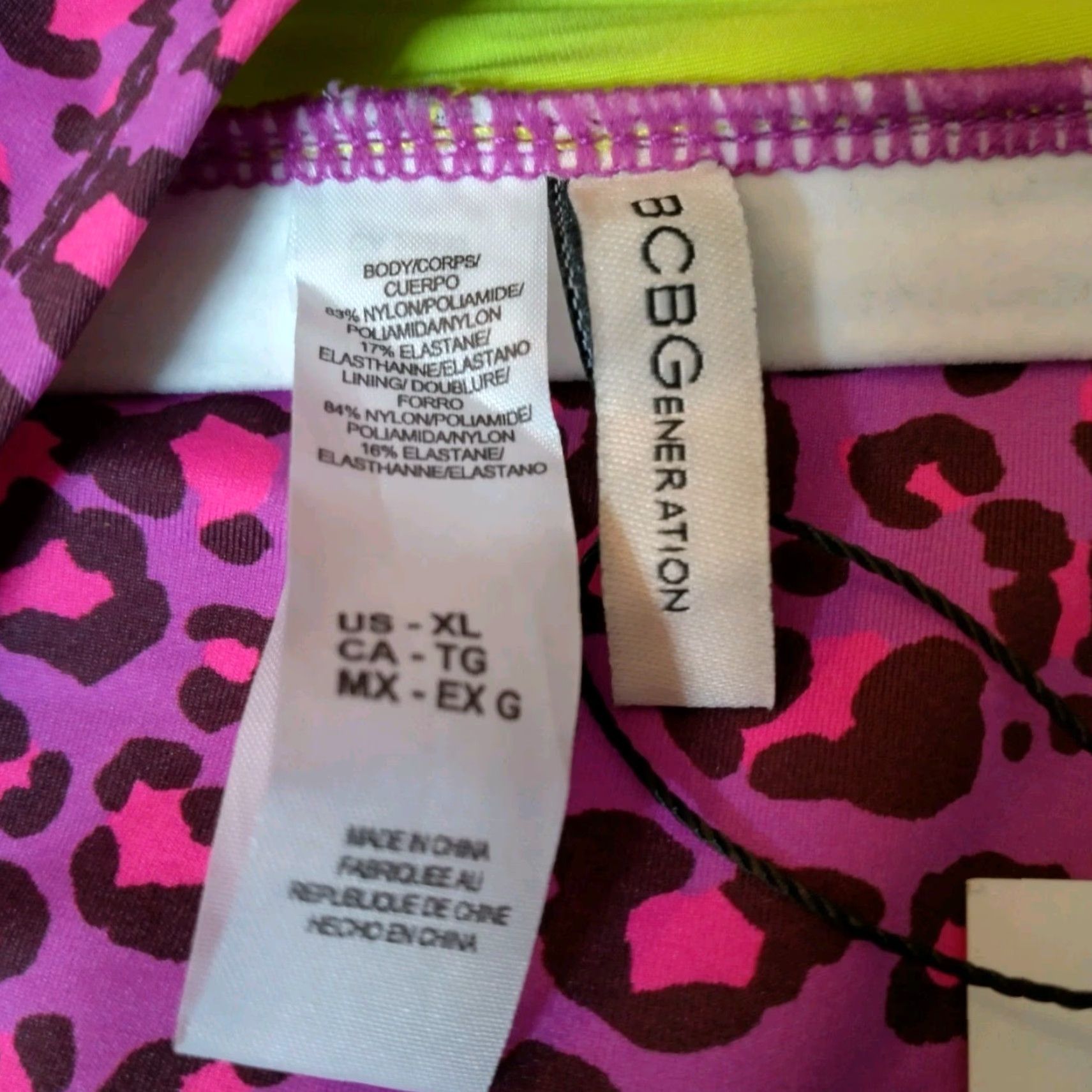 BCBGeneration BCBGGeneration Bathing Suit One Piece XL Purple Cat Print Neon Bandeau Size XL / US 12-14 / IT 48-50 - 6 Thumbnail