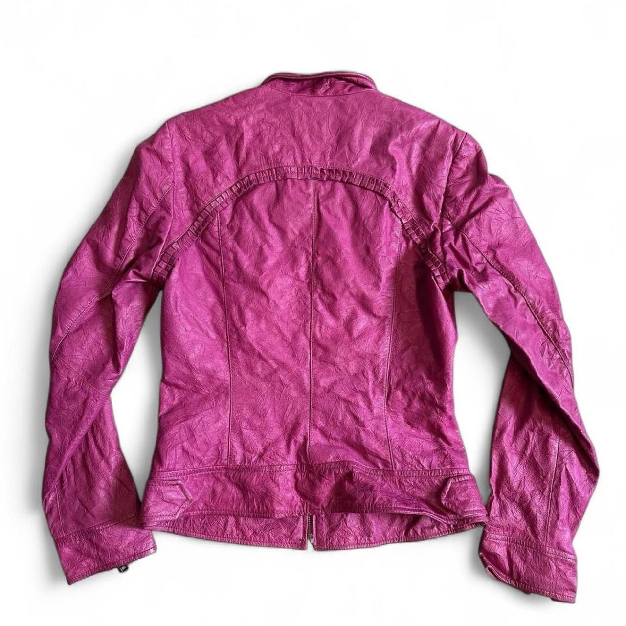 Danier Vintage Y2K Genuine Pink Leather Biker Moto Jacket Size S / US 4 / IT 40 - 2 Thumbnail