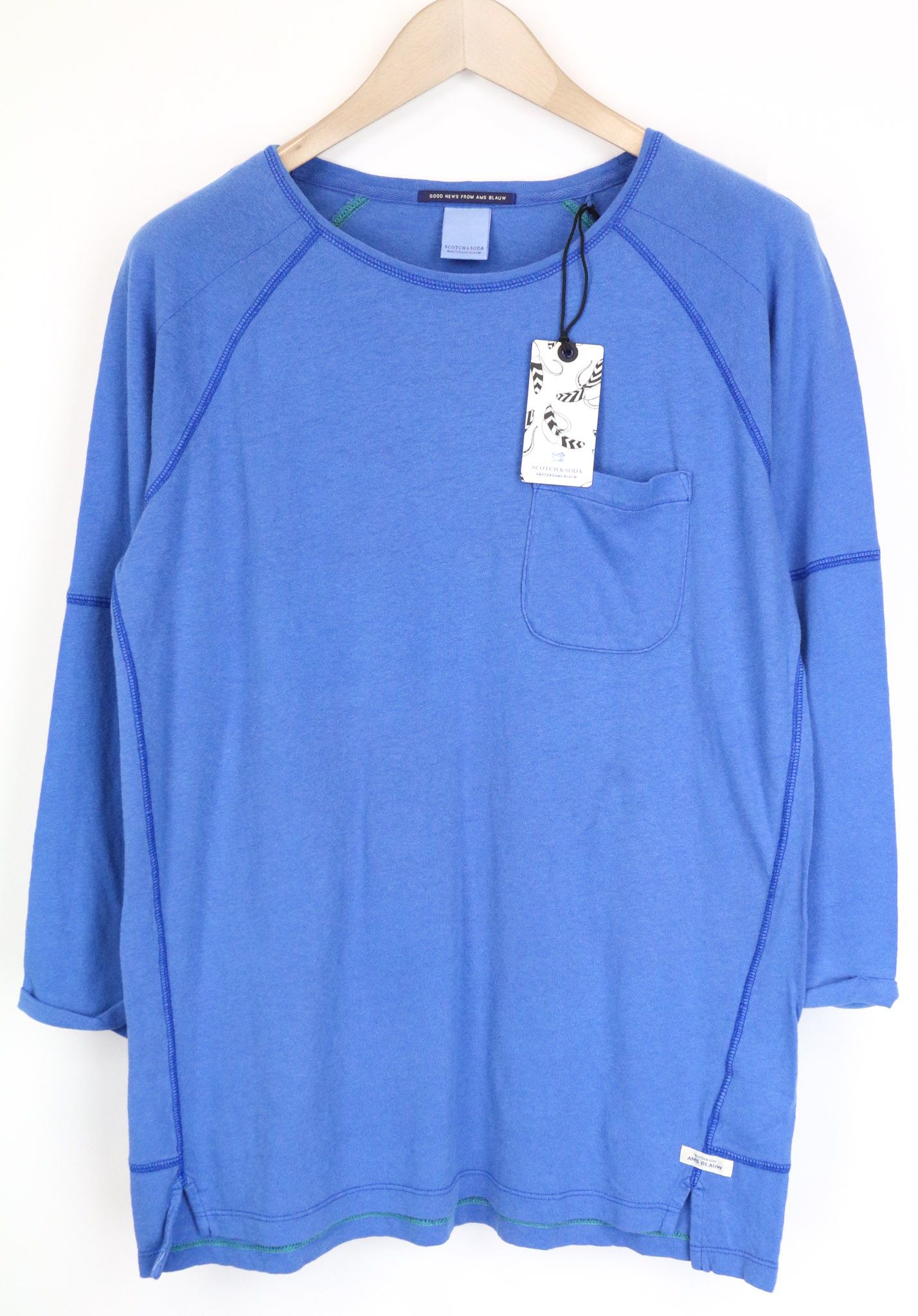 Scotch & Soda AMS BLAUW S/M Blue 3/4 Sleeve Pocket T-Shirt 75481 Size US S / EU 44-46 / 1 - 1 Thumbnail