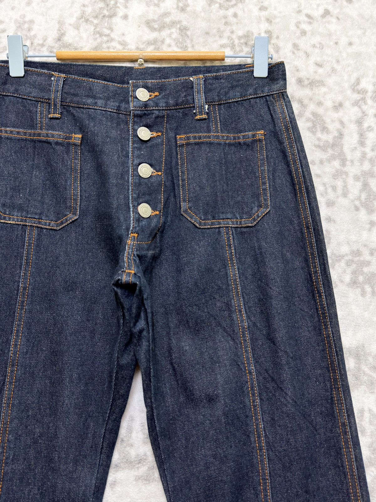 Japanese Brand Vintage Bell Bottom Flare Denim Retro High Waist Button Fly Size US 28 / EU 44 - 5 Thumbnail