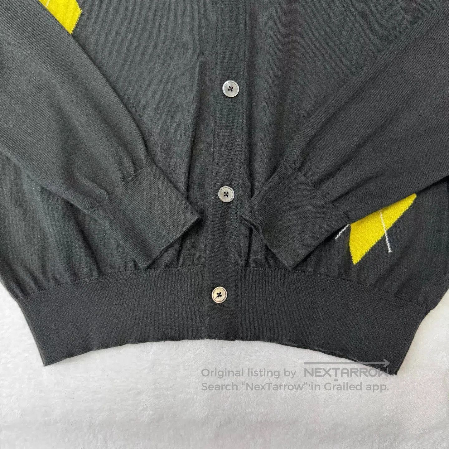 Hermes Black Cardigan with Yellow Diamond Patterns, Long Sleeve. Size US L / EU 52-54 / 3 - 4 Thumbnail