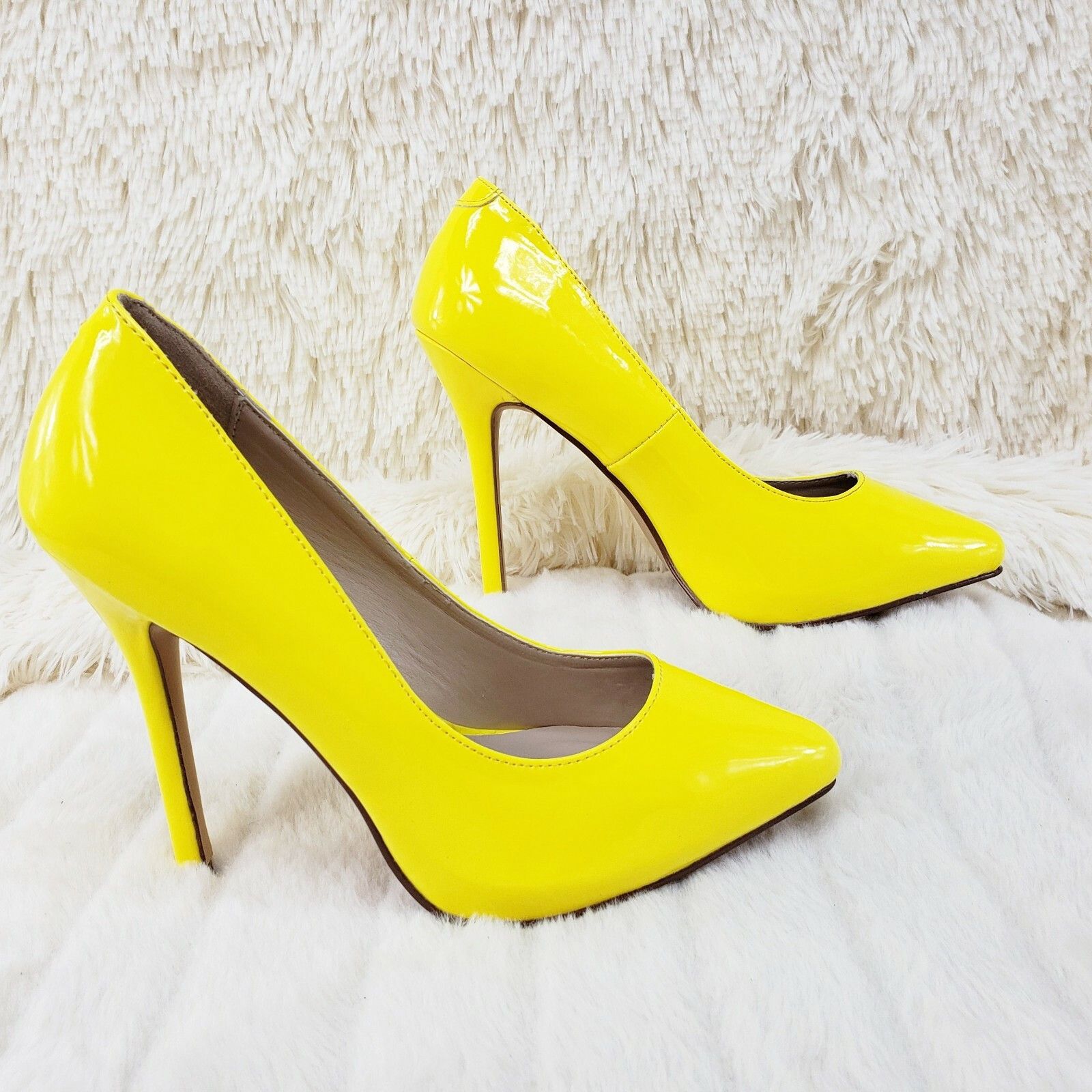 Other Amuse 20 Neon Yellow Patent 5" High Heel Shoes Pumps NY (US Size US 8 / IT 38 - 3 Thumbnail