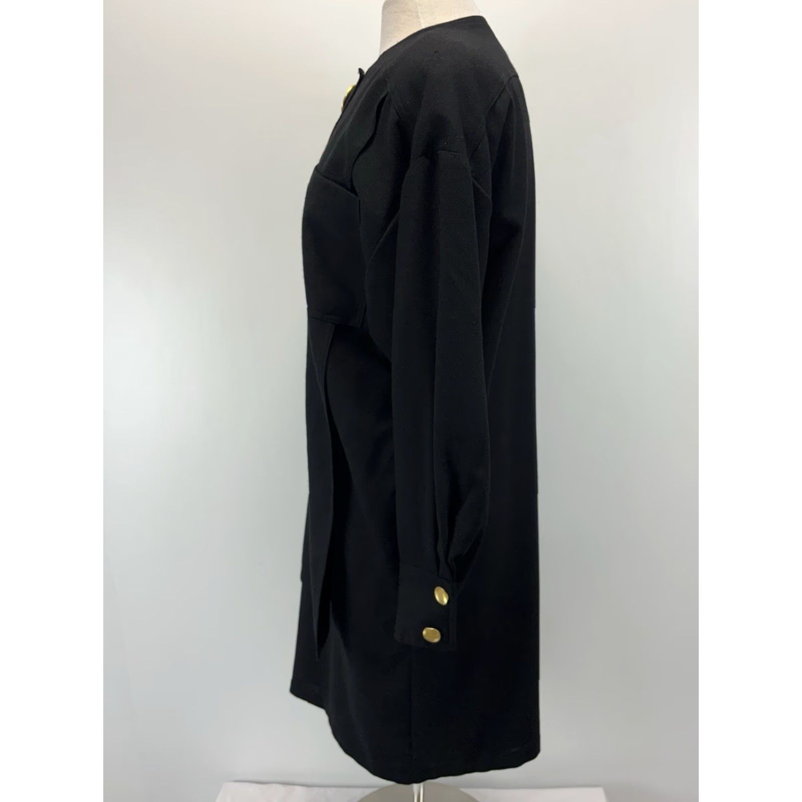Vintage VINTAGE Eneste Wool Dress Womens 8 Shift Large Gold Buttons 80s Minimalist Black Wool 1980s Mens? Ladies? Size M / US 6-8 / IT 42-44 - 2 Thumbnail