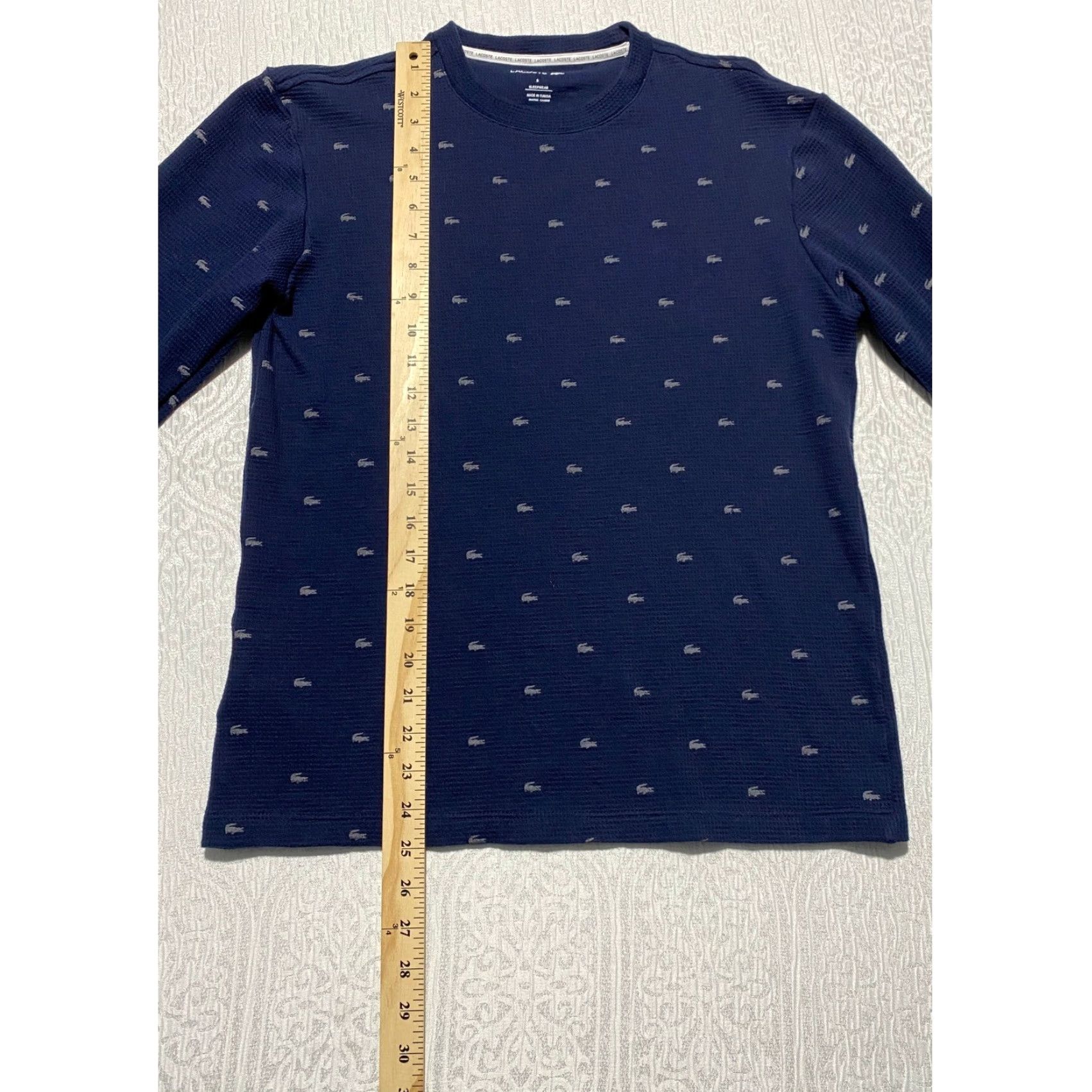 Lacoste Lacoste Pajama Top Sleeper Shirt TH8088 Navy Blue All-Over Croc Logo Print Waffle Knit Long Sleeve Crew Neck Mens S Size US S / EU 44-46 / 1 - 3 Thumbnail