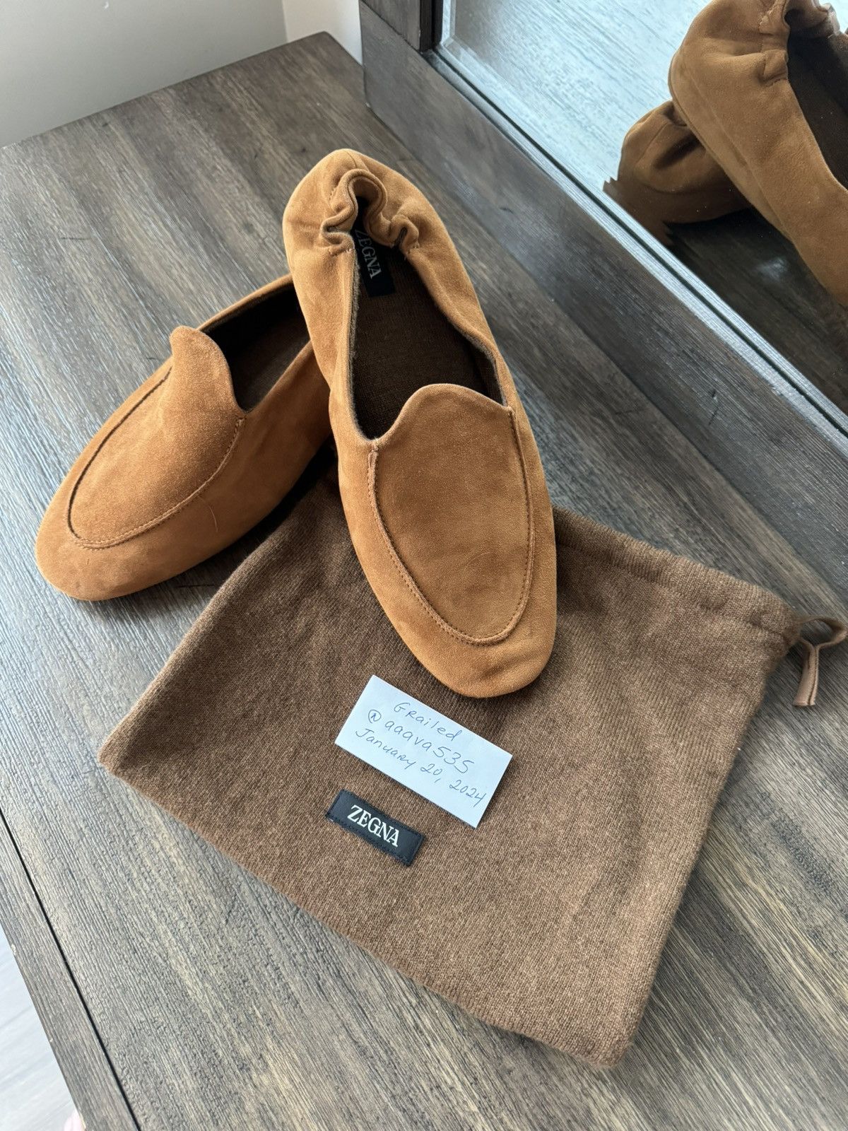 image of Ermenegildo Zegna Deerskin Suede Loafer Slipper in Brown, Men's (Size 10)