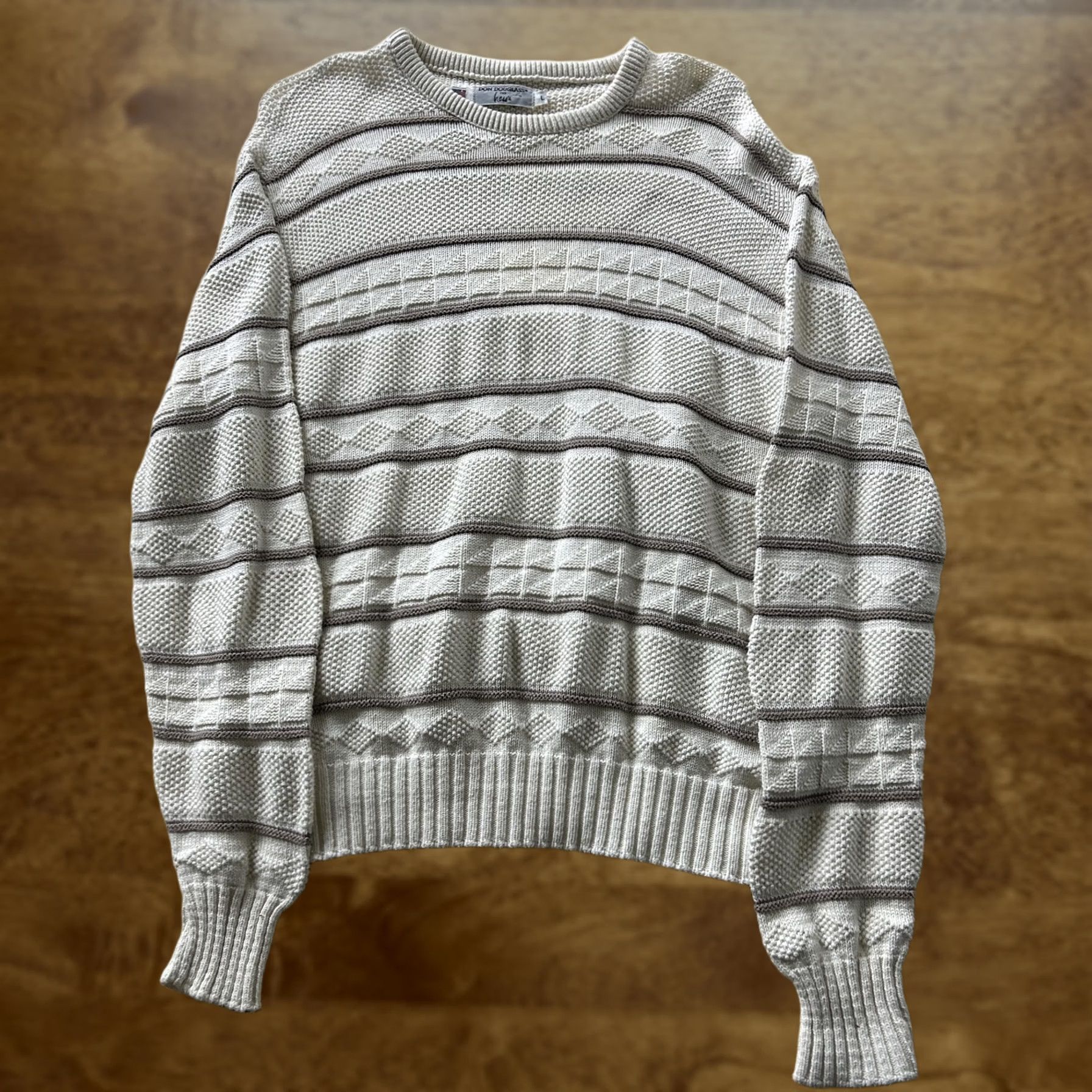 Vintage VINTAGE Don Douglass Sweater Womens Large White Striped Crew Neck Chunky-Knit Size L / US 10 / IT 46 - 1 Thumbnail