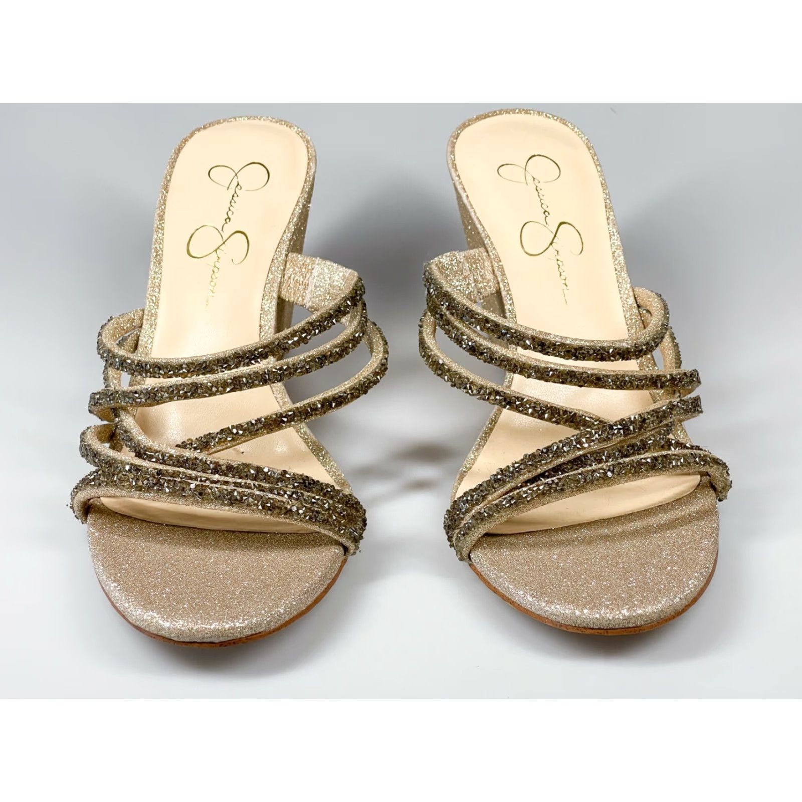Jessica Simpson Jessica Simpson Colley Womens Sandal M Beige 9.5 High Wedge Glitter Bling 90s? Size US 10 / IT 40 - 2 Thumbnail
