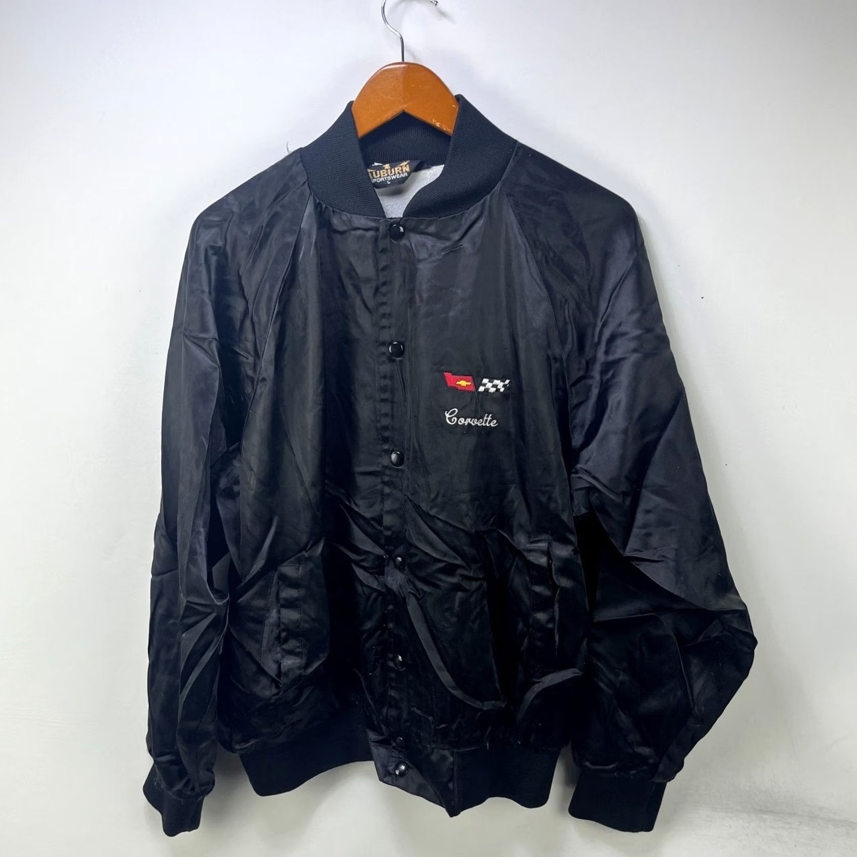 Vintage VINTAGE Corvette Bomber Jacket Satin Black L Embroidered 80s Racing Nylon Polyester Men Shirt Jacket Size US L / EU 52-54 / 3 - 3 Thumbnail
