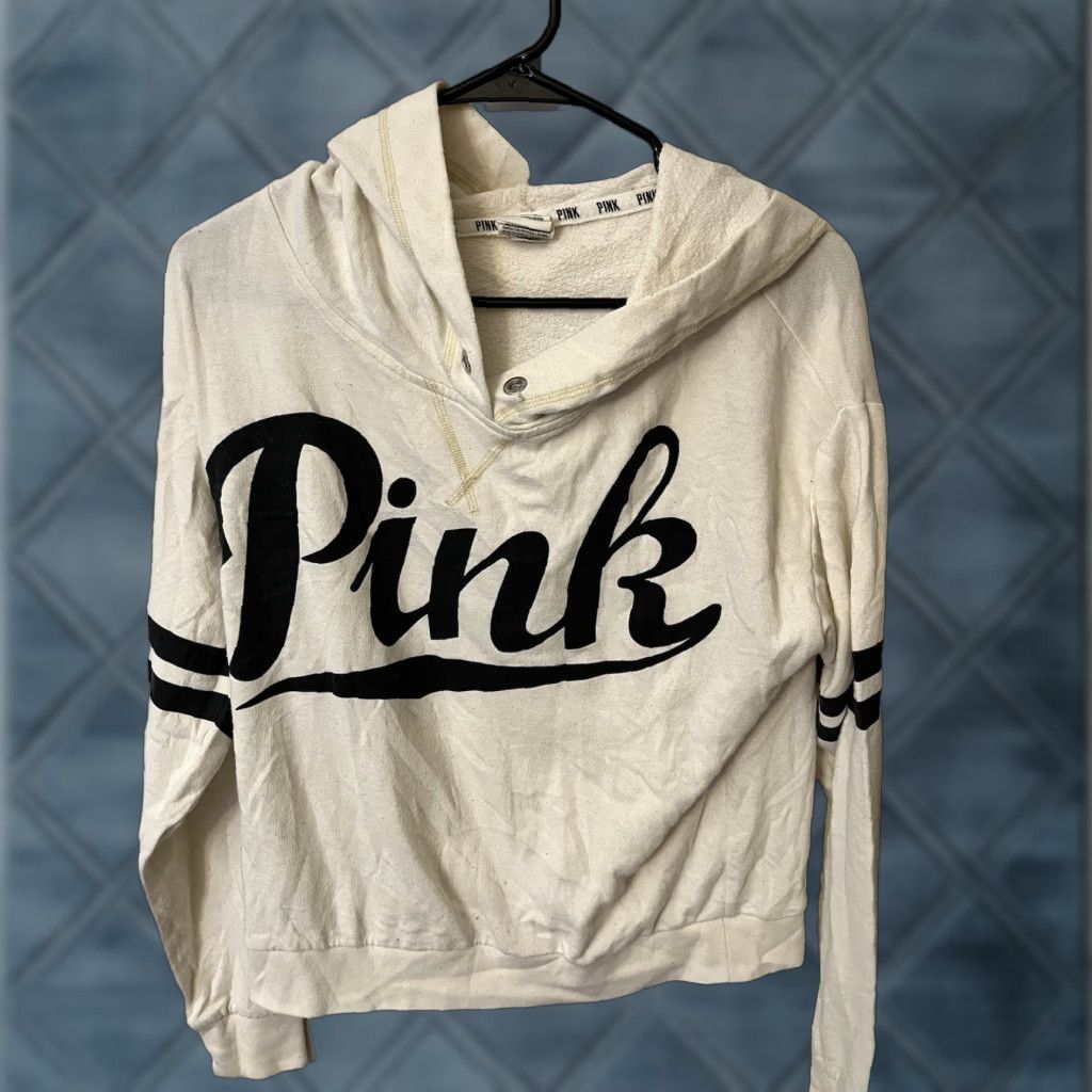 Victoria's Secret VINTAGE Victoria's Secret PINK Hoodie Pullover Women Small White Graphic Logo Fall Winter Casual Size S / US 4 / IT 40 - 1 Thumbnail