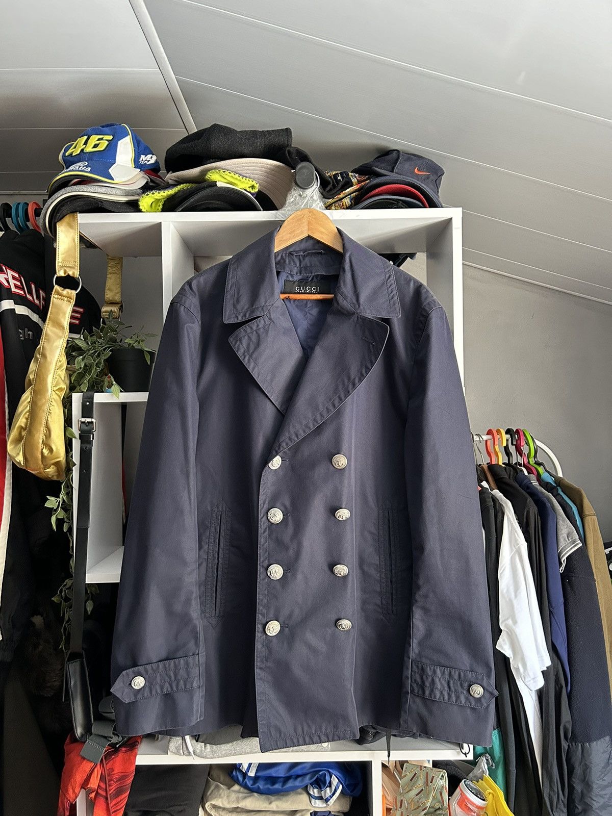 Gucci Gucci Navy Double Breasted Coat Jacket size-54 Size US L / EU 52-54 / 3 - 1 Thumbnail