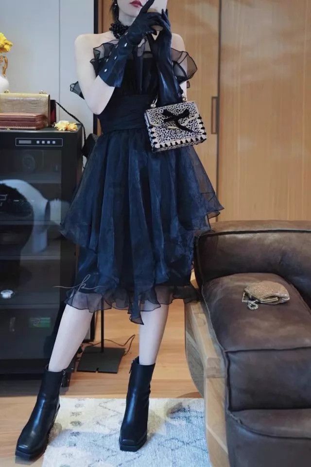 Other Victor Costa Vintage 80s Black Tulle Cocktail Dress Size 6 Size M / US 6-8 / IT 42-44 - 6 Thumbnail