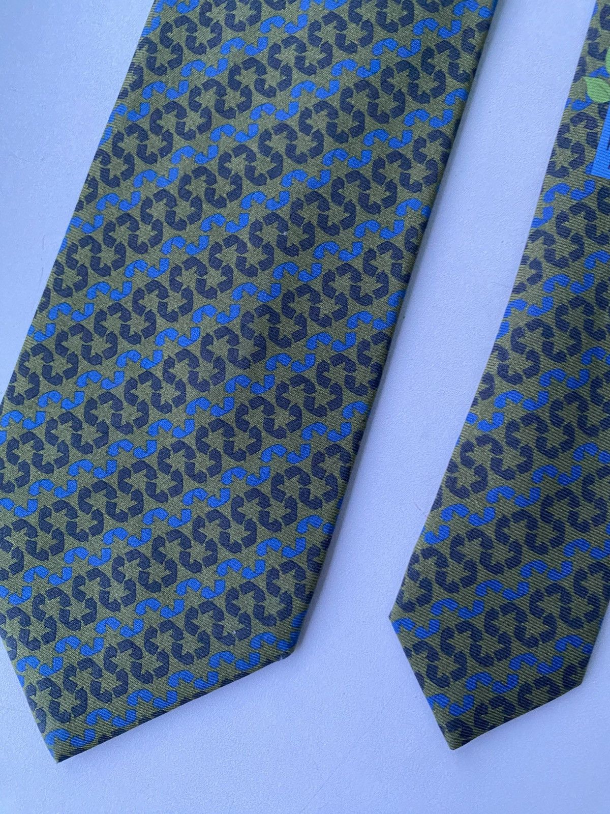 Hermes Hermes Tie 645668 EA 100% Silk Khaki Grey Blue France Luxury Size ONE SIZE - 11 Thumbnail