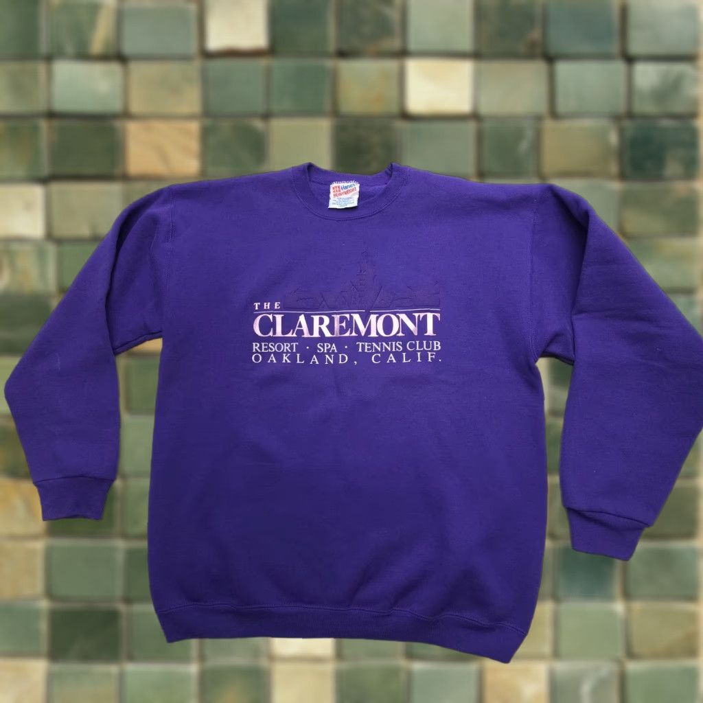 Hanes VINTAGE Hanes Sweatshirt Mens L Purple USA 50/50 Claremont Resort Graphic Print Crew Neck Fleece Logo 80s 90s All Seasons Size US L / EU 52-54 / 3 - 1 Thumbnail