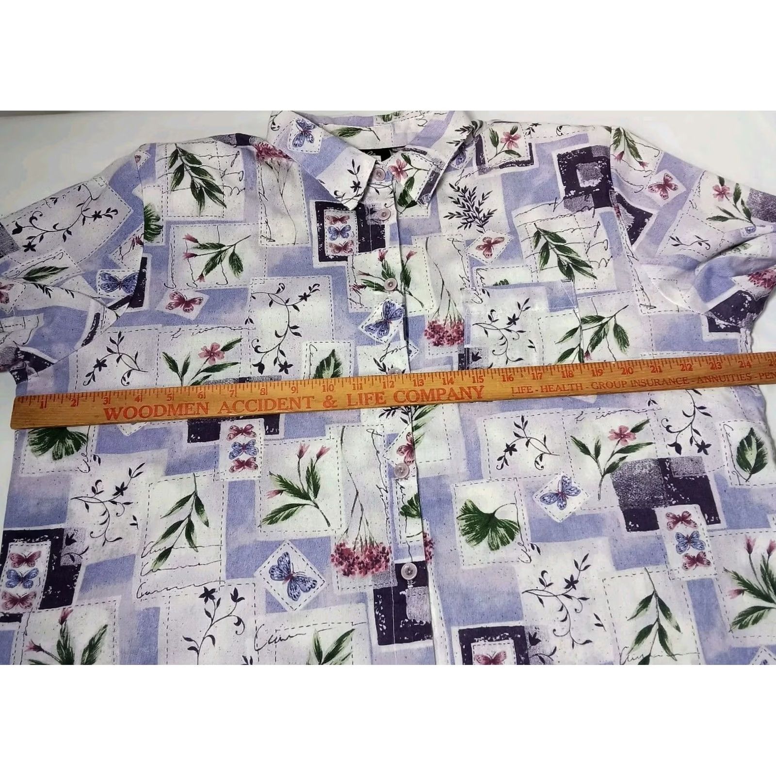 CO Top & Co Blouse XL Purple Lavender Floral Butterfly Nature Shirt Vintage WS19 Size XL / US 12-14 / IT 48-50 - 3 Thumbnail