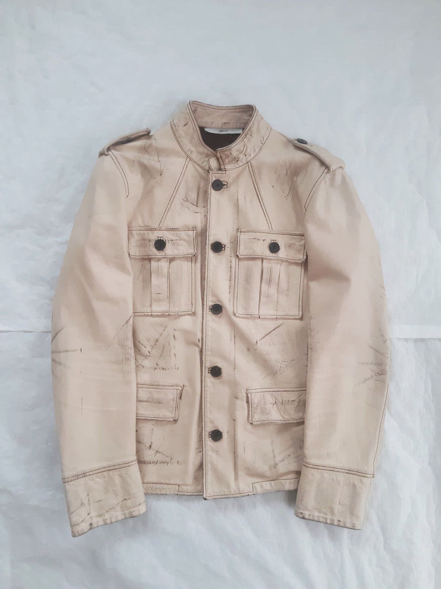 Yves Saint Laurent YSL X Tom Ford SS 2002 Distressed Ivory Leather Jacket Size US M / EU 48-50 / 2 - 2 Thumbnail