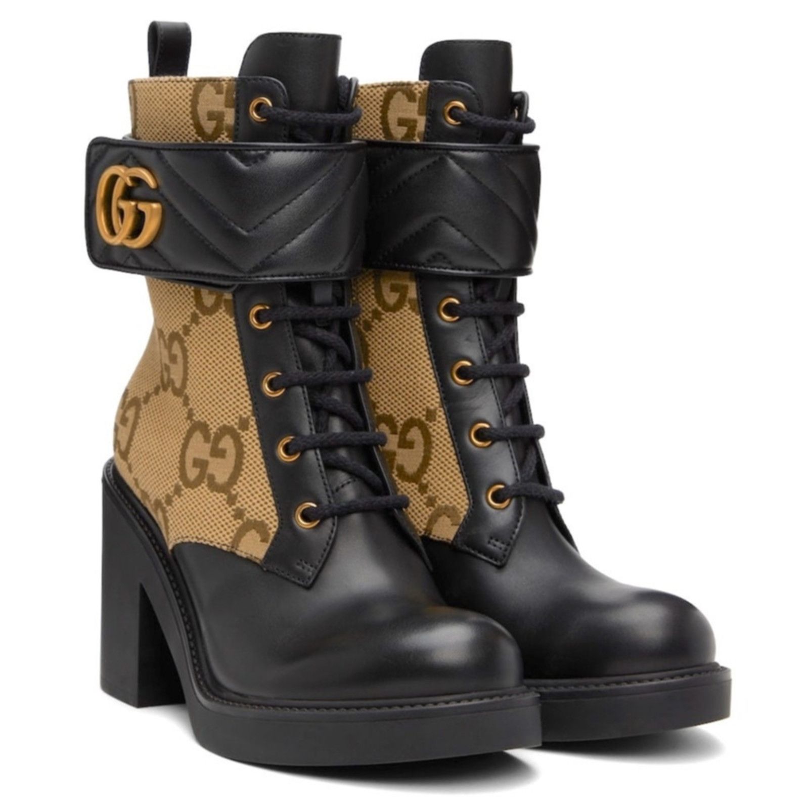 Gucci Gucci Beige Black GG Marmont Combat Ankle Boots Canvas 37.5 Size US 7.5 / IT 37.5 - 3 Thumbnail