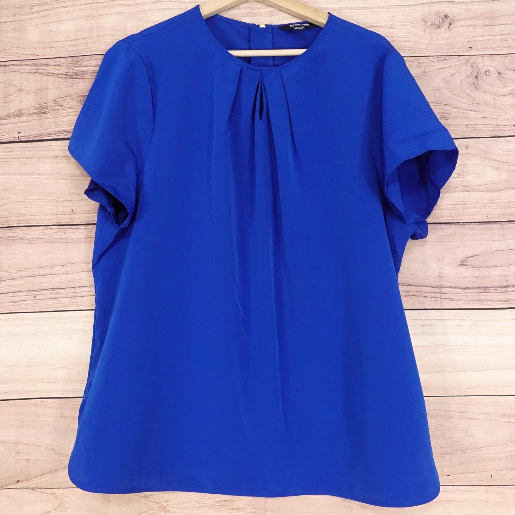 Lands' End Lands' End Blouse Womens 18W Blue Short Sleeve Pleated Zip Back Crew Neck Top Shirt Plus Size 18W Womens Size XXL / US 16-18 / IT 52-54 - 2 Thumbnail