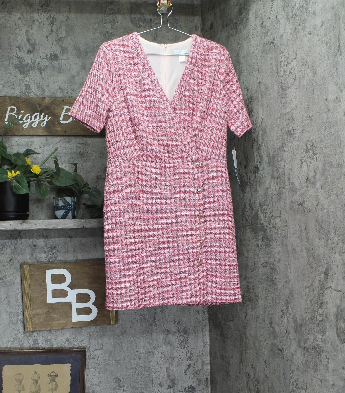Other Nwt London Times Women's Houndstooth Faux Wrap Dress Pink 12 Size XL / US 12-14 / IT 48-50 - 1 Thumbnail
