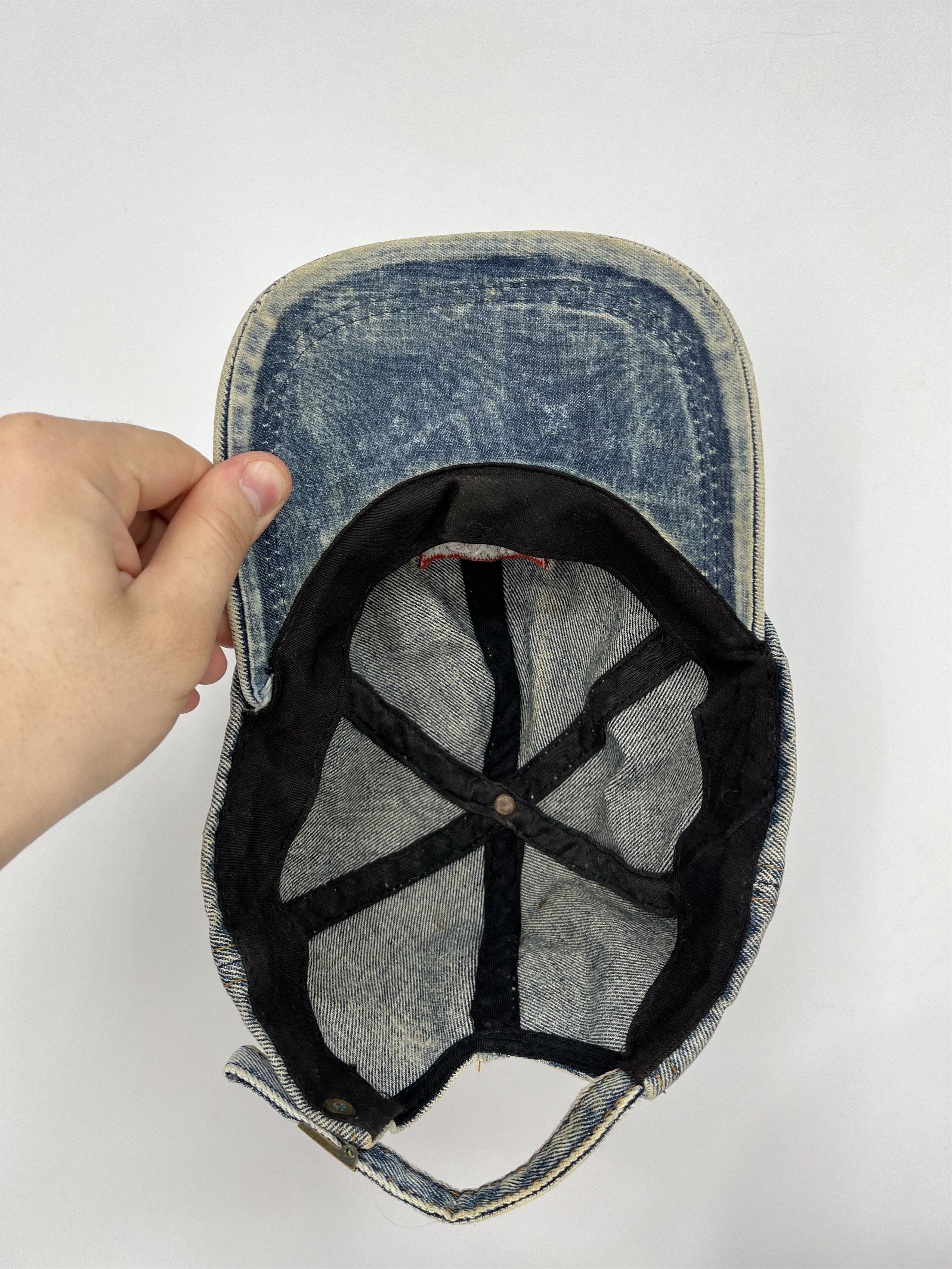 Levi's 80s Levis Denim Trucker Hat Leather Patch Strap Back Foam Size ONE SIZE - 5 Thumbnail