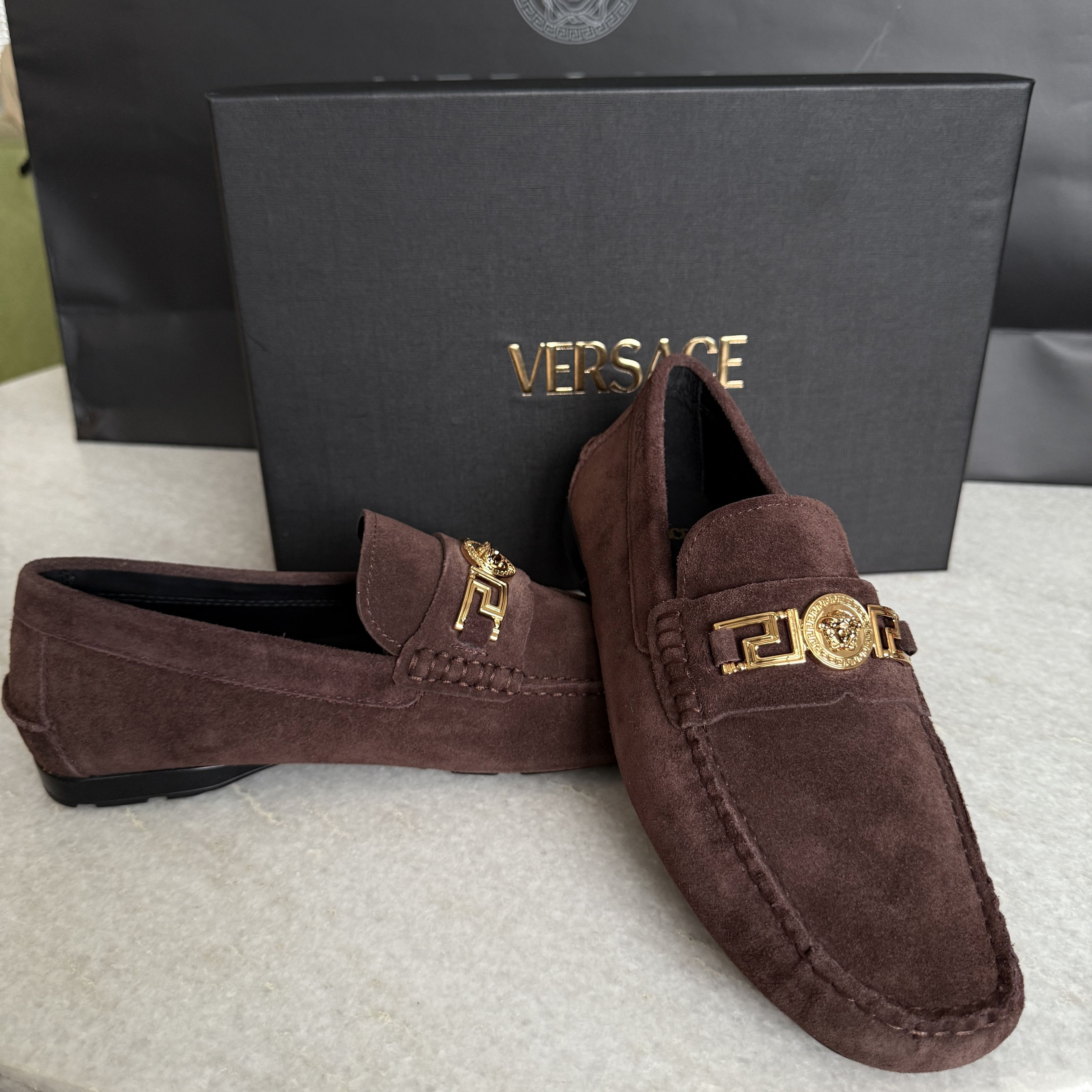 Versace VERSACE Medusa Men's Brown Suede Driver Shoes, Sz 40 Size US 7 / EU 40 - 10 Thumbnail