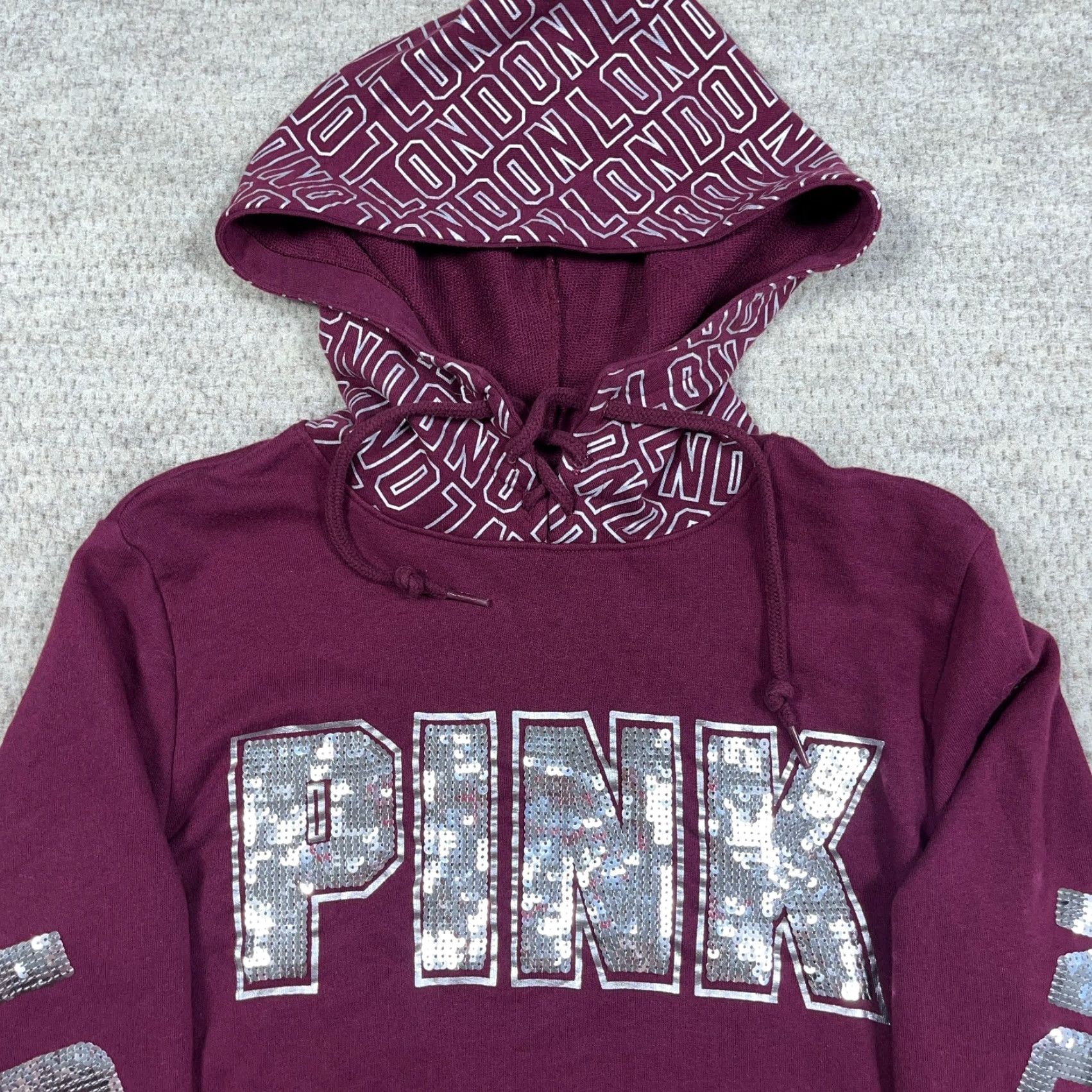 Victoria's Secret VINTAGE Victoria's Secret PINK Hoodie Women S Maroon London Sequin VTG Y2K Size S / US 4 / IT 40 - 4 Thumbnail