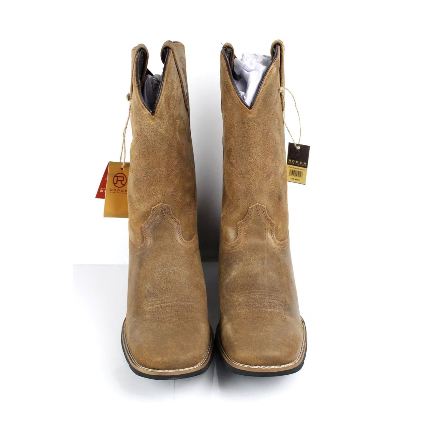 Roper Roper Men's Monterey Crazy Horse Leather Boots Square Toe 12 EE Tan Size US 12 / EU 45 - 3 Thumbnail