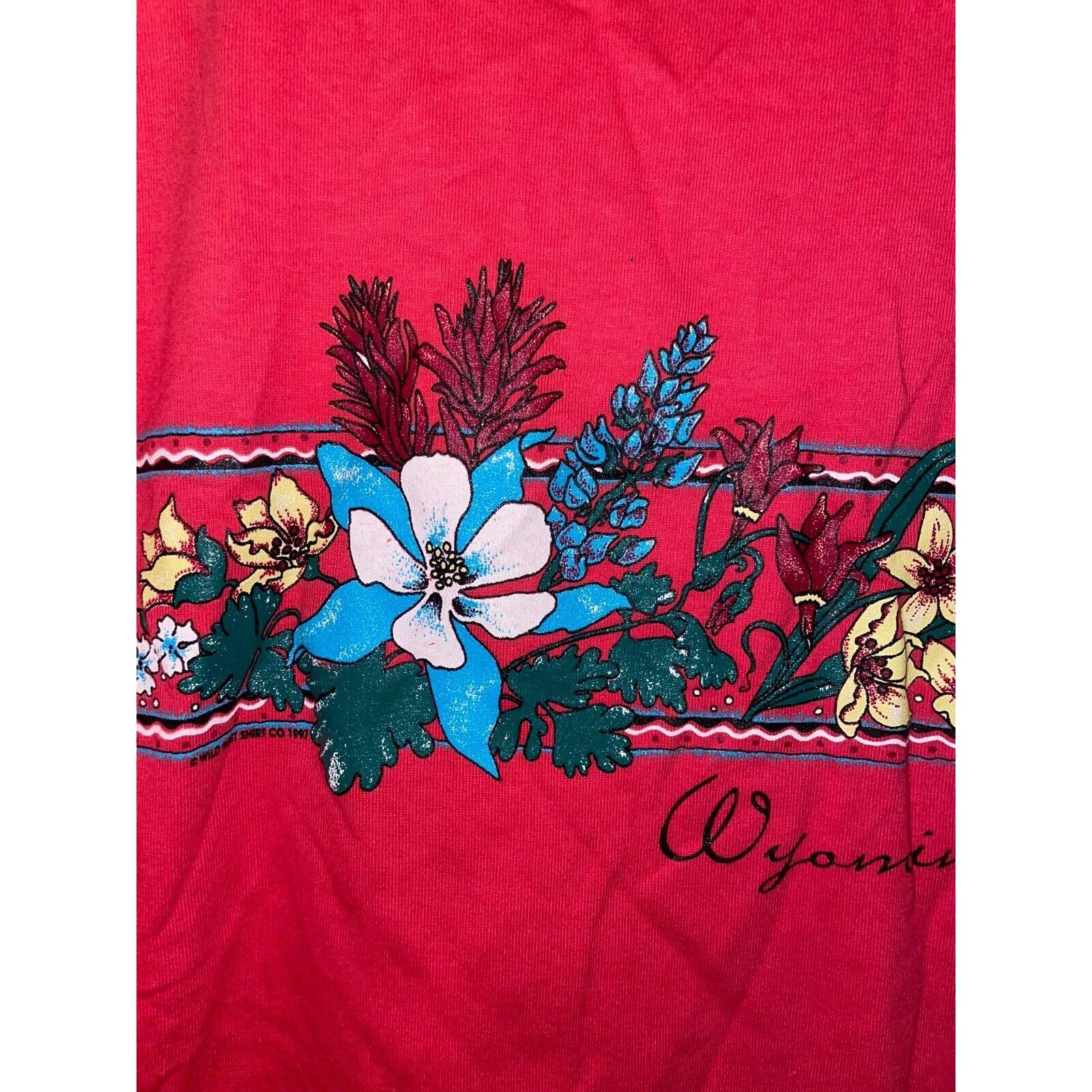 Jerzees Vintage Wyoming Wildflower Shirt Red Graphic 90s Tee VTG L Size US L / EU 52-54 / 3 - 3 Thumbnail