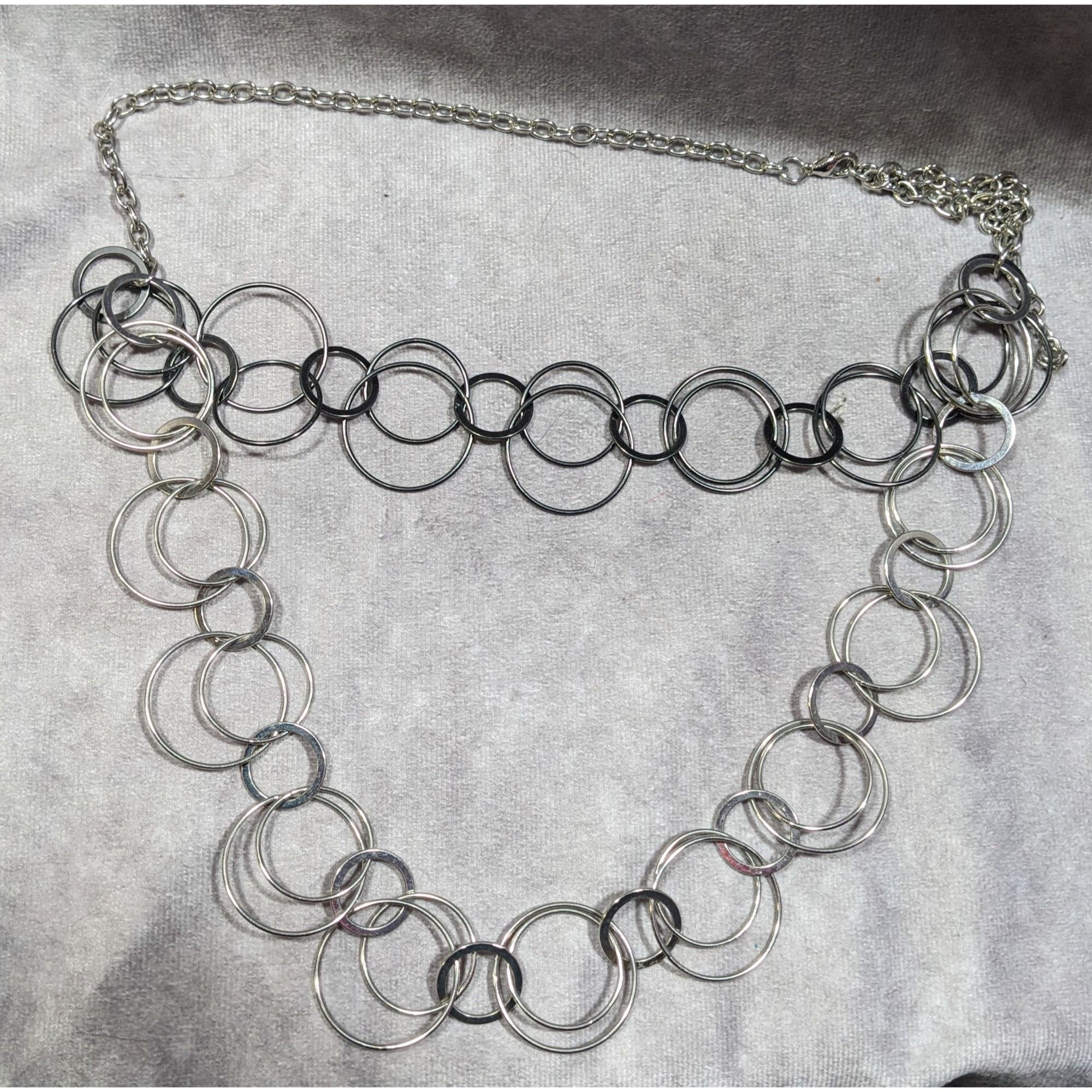 Other Modern Multilayer Silver Tone Ring Link Necklace Size ONE SIZE - 6 Thumbnail