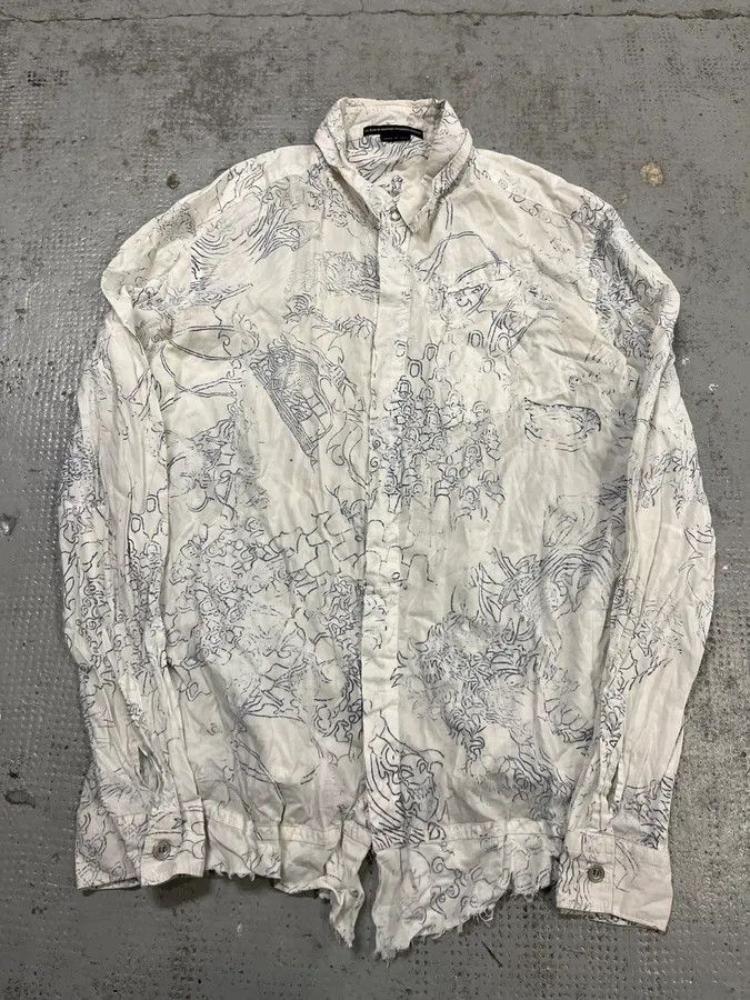 Marithe + Francois Girbaud 2000s Marithé + François Girbaud Faded Tatoo White Shirt Size M / US 6-8 / IT 42-44 - 4 Thumbnail