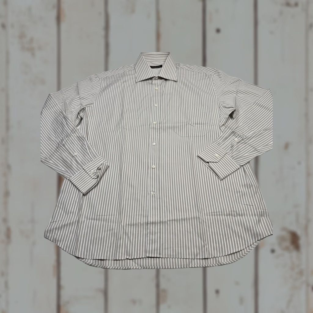 Canali Canali Dress Shirt Men’s Gray Stripe Long Sleeve 2XL Italian Made Cotton Slim/Classic Fit Shirt Mens Size 42R - 1 Thumbnail