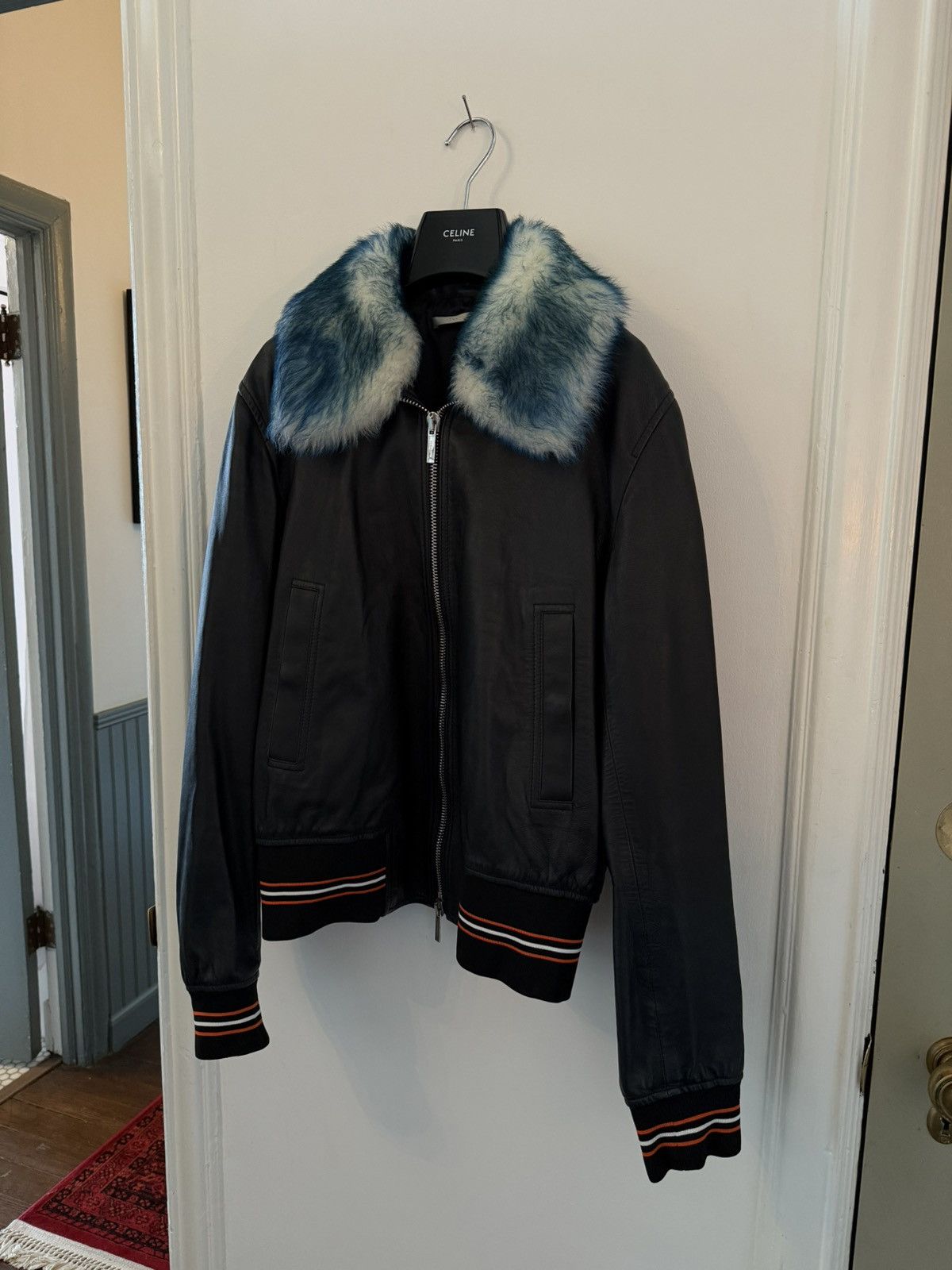 Dior Dior Homme Leather Bomber w/ Blue Fur Collar Size US M / EU 48-50 / 2 - 2 Thumbnail