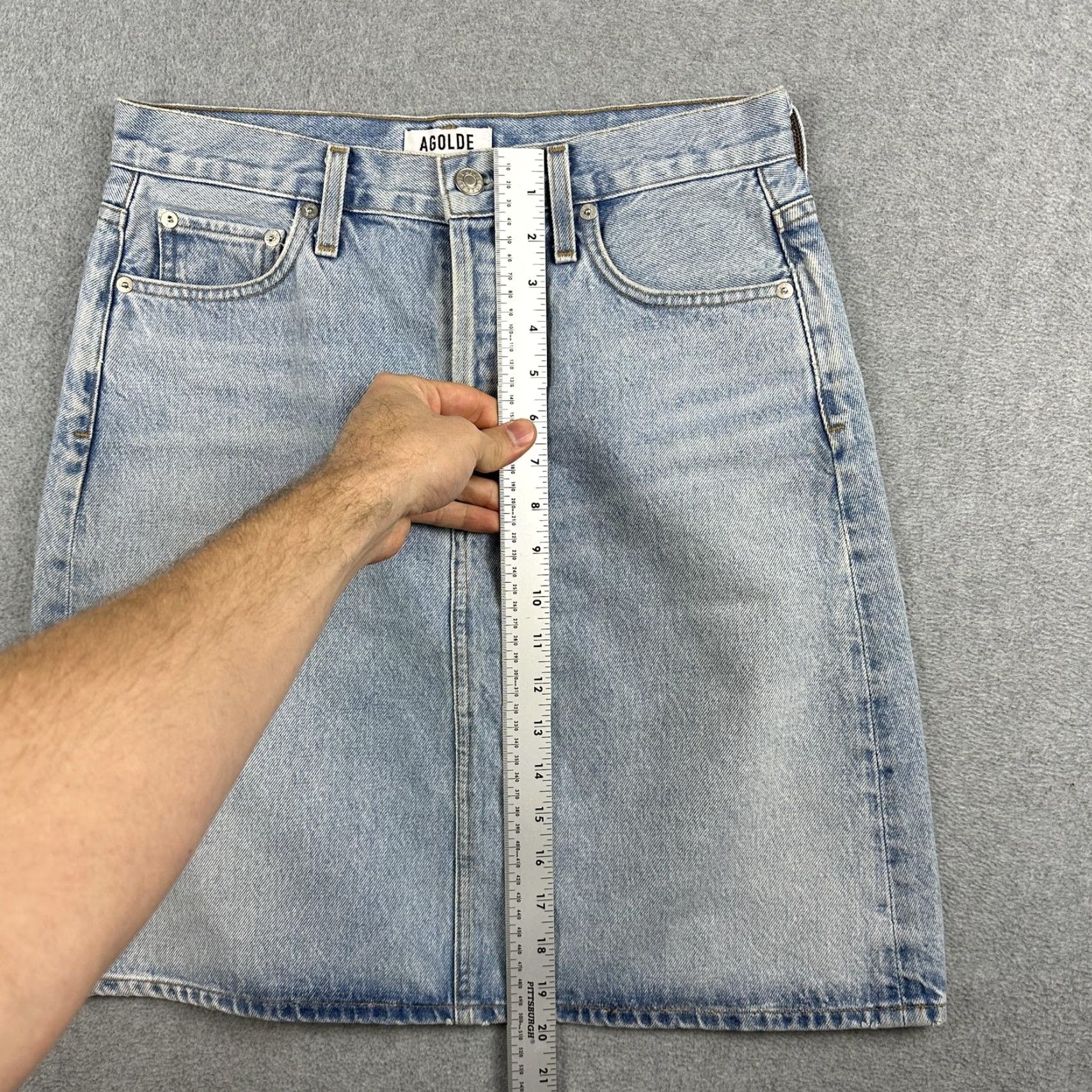 Agolde AGOLDE Skirt Womens 28 Blue Iris Denim High Rise Mini Button Front Pockets Boho Size 28" / US 6 / IT 42 - 7 Thumbnail