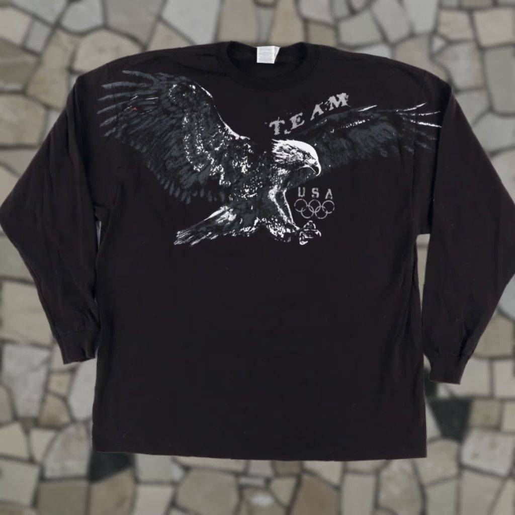 Vintage USA Olympic Team Bald Eagle Solid Long Sleeve T-Shirt Black 2XL Mens Shirt Size US XXL / EU 58 / 5 - 1 Thumbnail