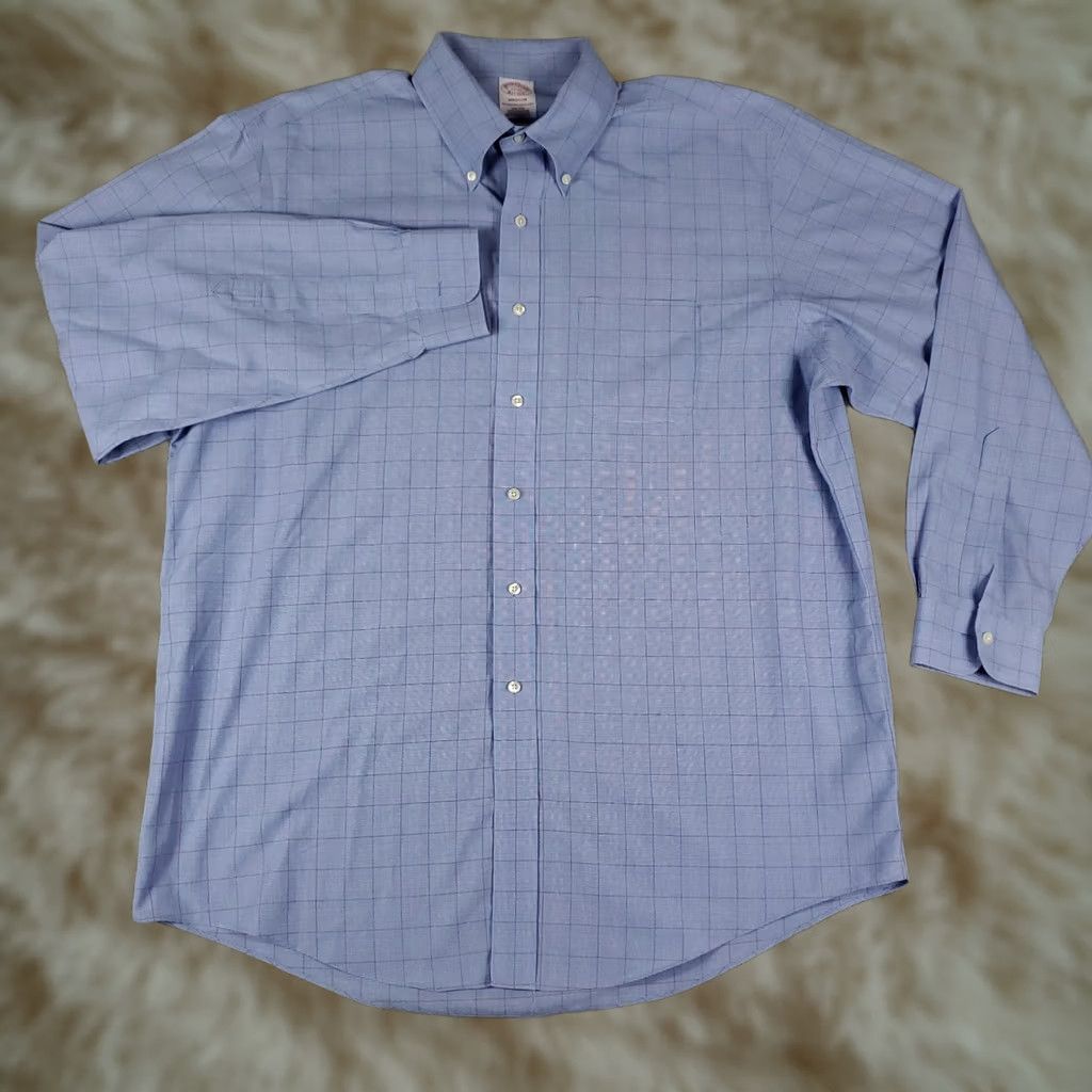 Brooks Brothers Brooks Brothers Blue Plaid Madison Dress Shirt Mens 17 Long Sleeve Button Up Size 46R - 1 Thumbnail
