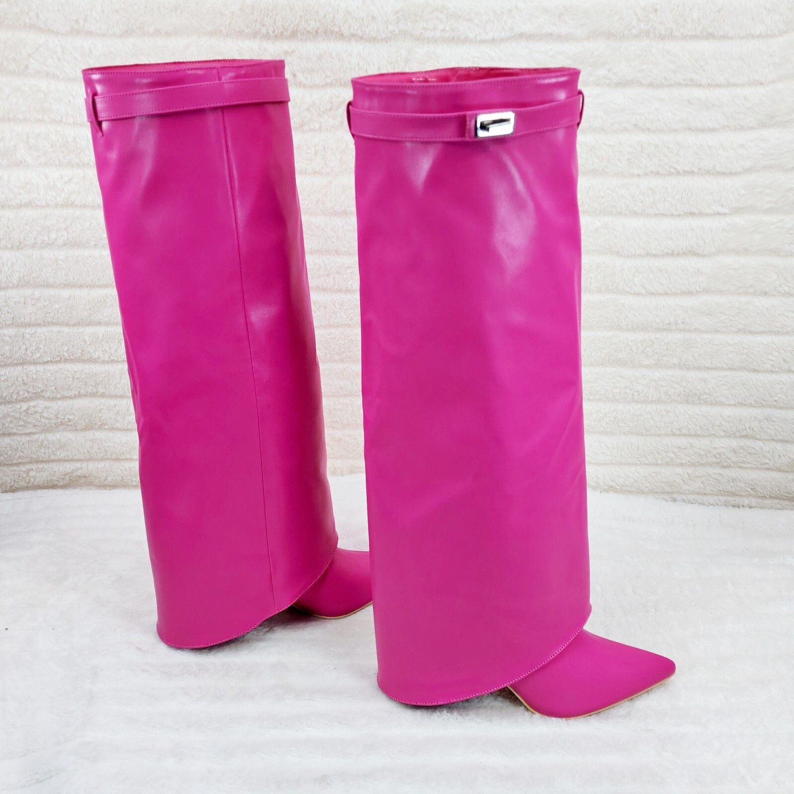 Other Paris Fuchsia Pink Skirted Fold Over 3.5" Block Heel Knee Hi Size US 6.5 / IT 36.5 - 1 Thumbnail