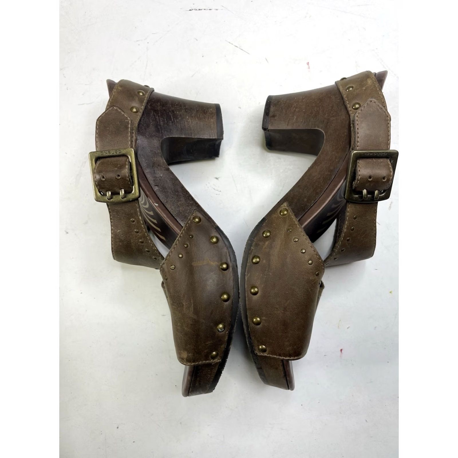 Dansko Dansko Ripley Sandal Women Leather Studded Wooden Heel Platform Size 40 US 9.5-10 Brown Slip-On Size US 10 / IT 40 - 7 Thumbnail