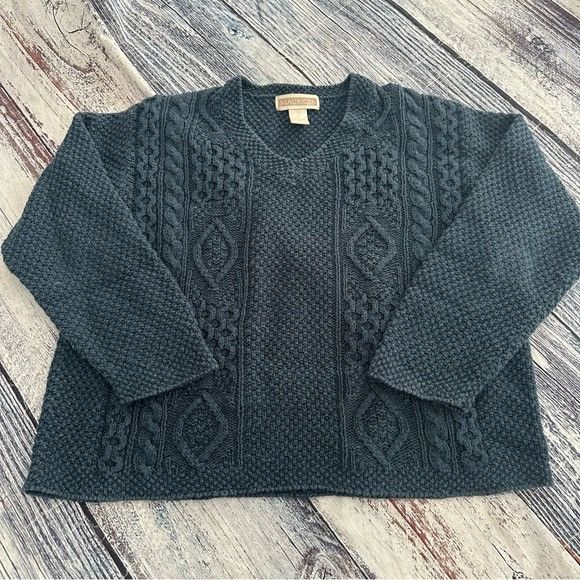 Other Vintage 90’s Maurices Teal V-Neck Cable Knit Sweater Size M / US 6-8 / IT 42-44 - 2 Thumbnail