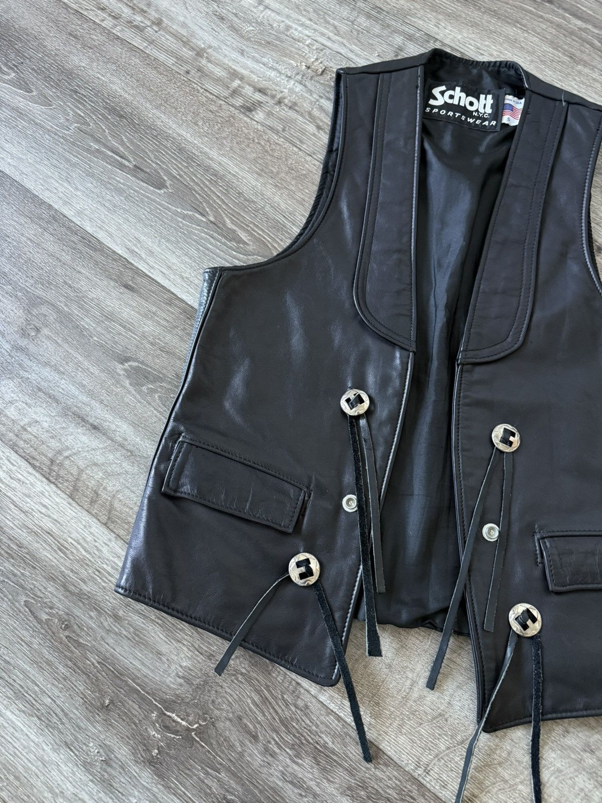 Schott Schott NYC Leather Vintage Western Vest Biker Men’s Gilet Size US S / EU 44-46 / 1 - 2 Thumbnail