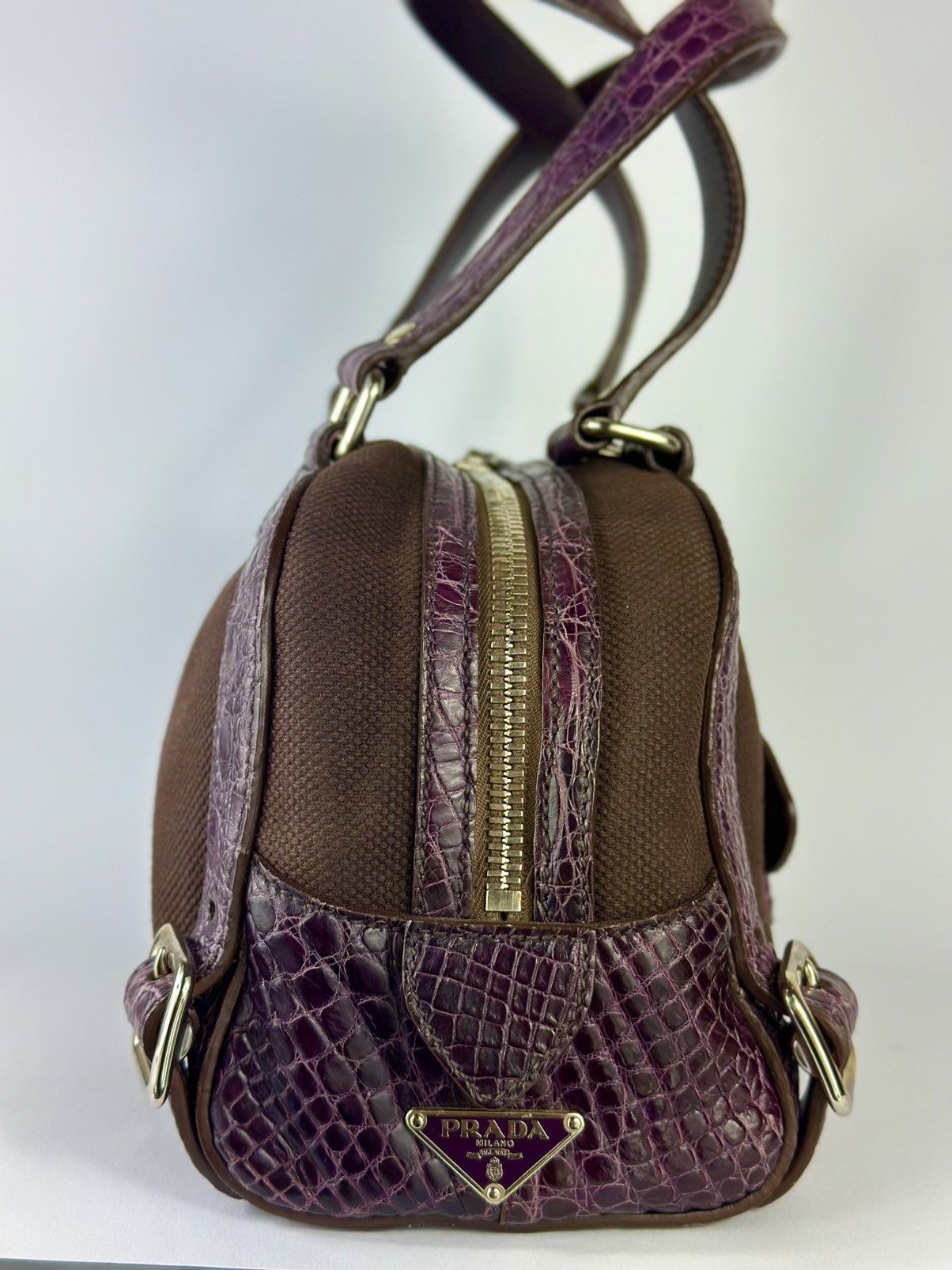 Prada PRADA - Shoulder Bag Crocodile Leather Bowler Satchel Buckle Size ONE SIZE - 2 Thumbnail