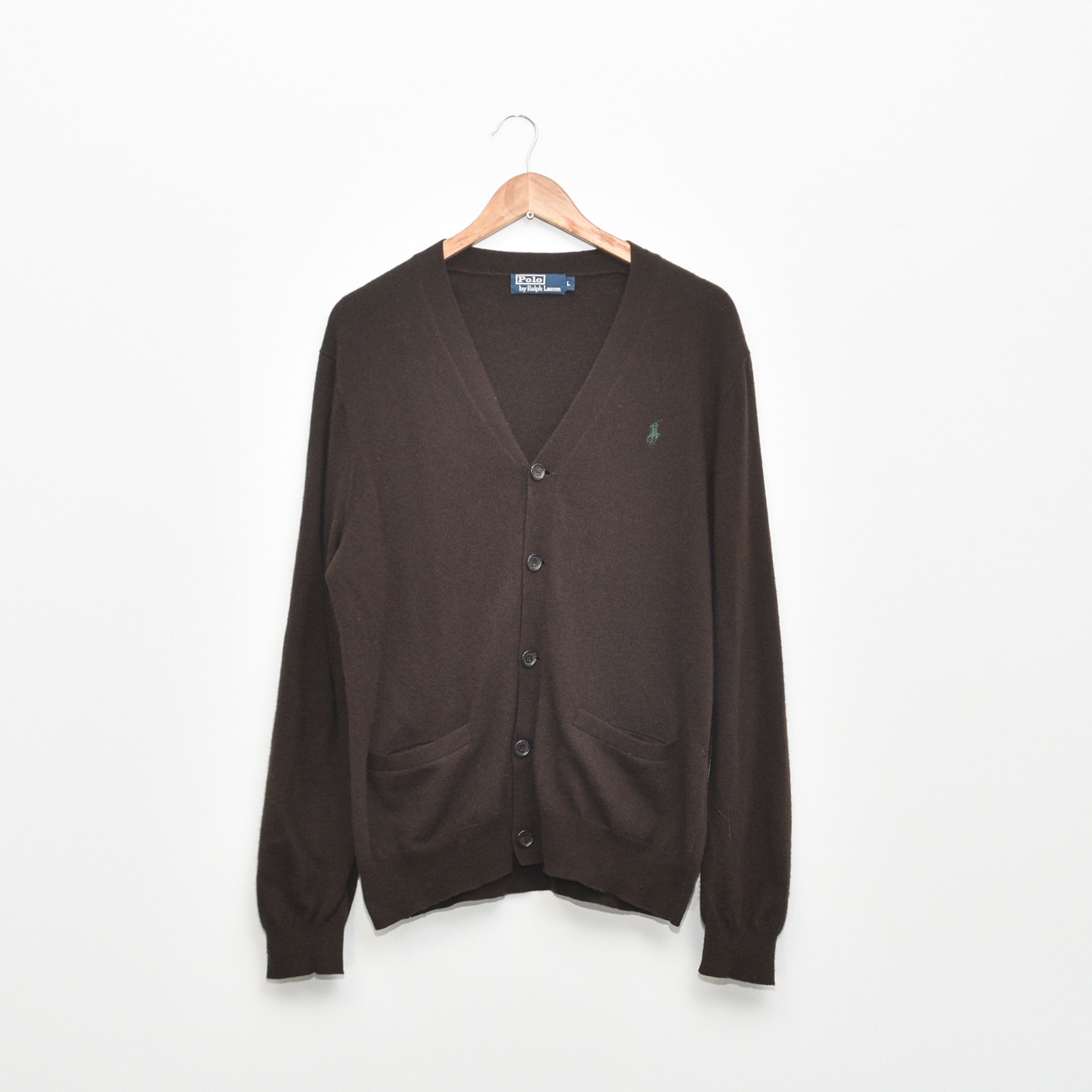 Polo Ralph Lauren Vintage POLO Ralph Lauren Merino Wool Brown Cardigan Old Size US L / EU 52-54 / 3 - 1 Thumbnail